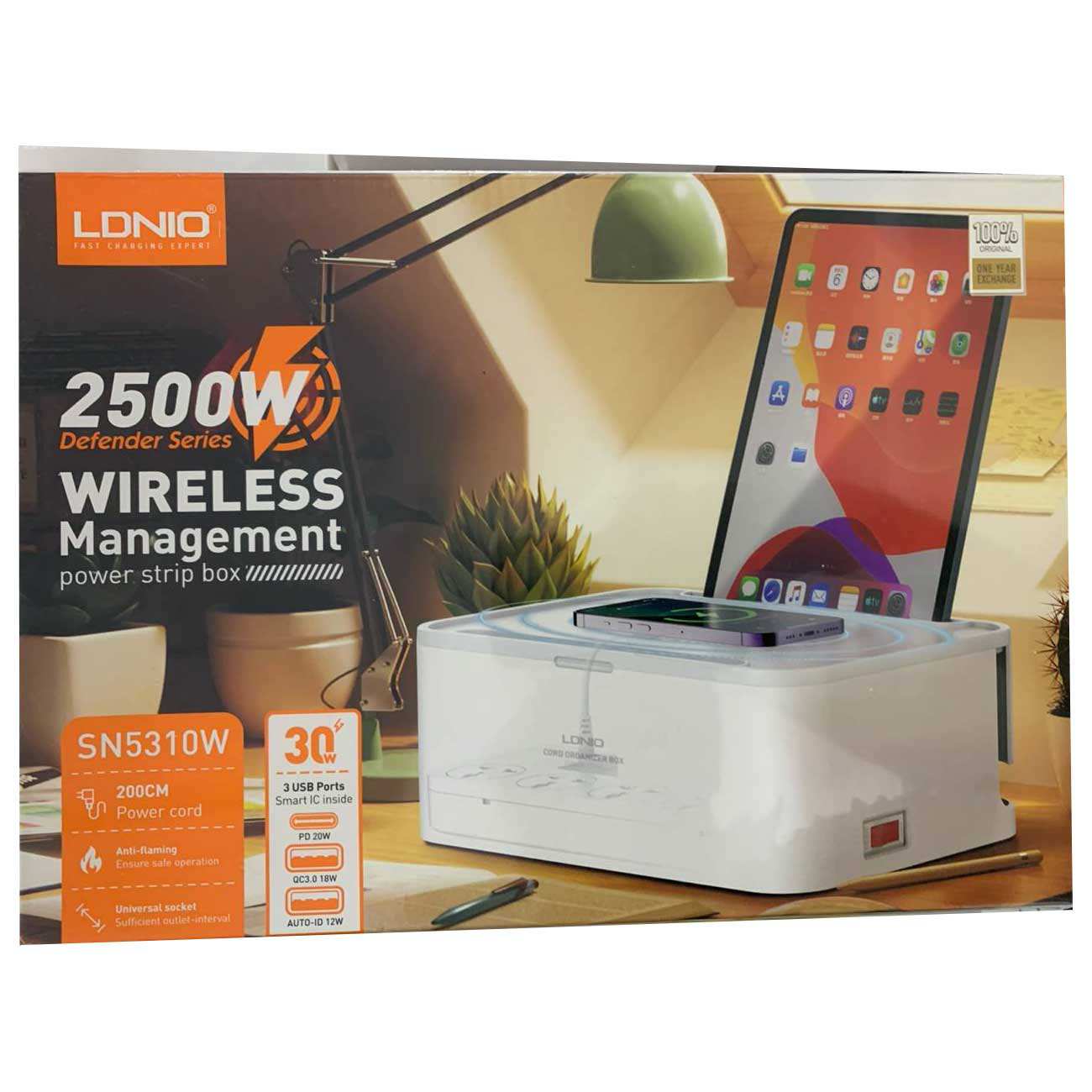 چند راهی برق نظم دهنده و شارژر 5 سوکت برق، 3 پورت یو اس بی، تایپ سی و شارژر وایرلس الدنیو SN5310W