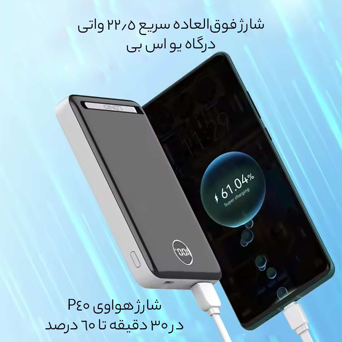 پاور بانک بی سیم مغناطیسی 15 وات 10000 تایپ سی و یو اس بی الدنیو PQ17