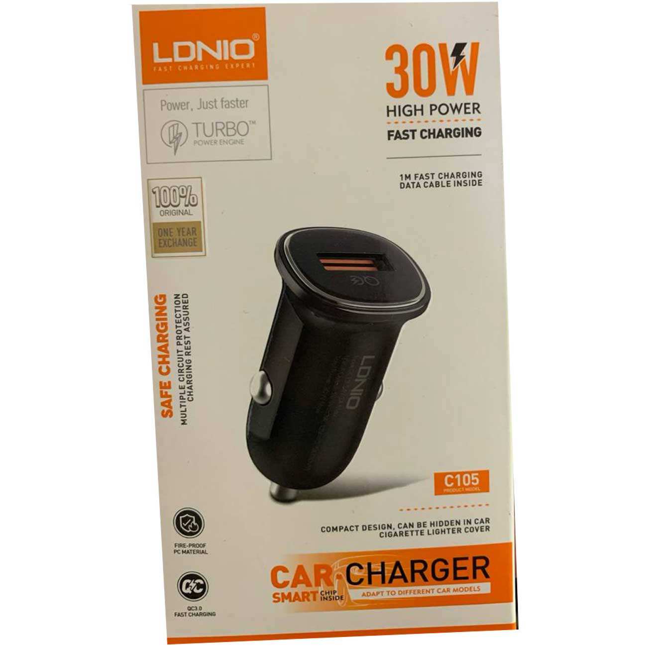 شارژر فندکی فست شارژ ماشین 30 وات الدنیو C105