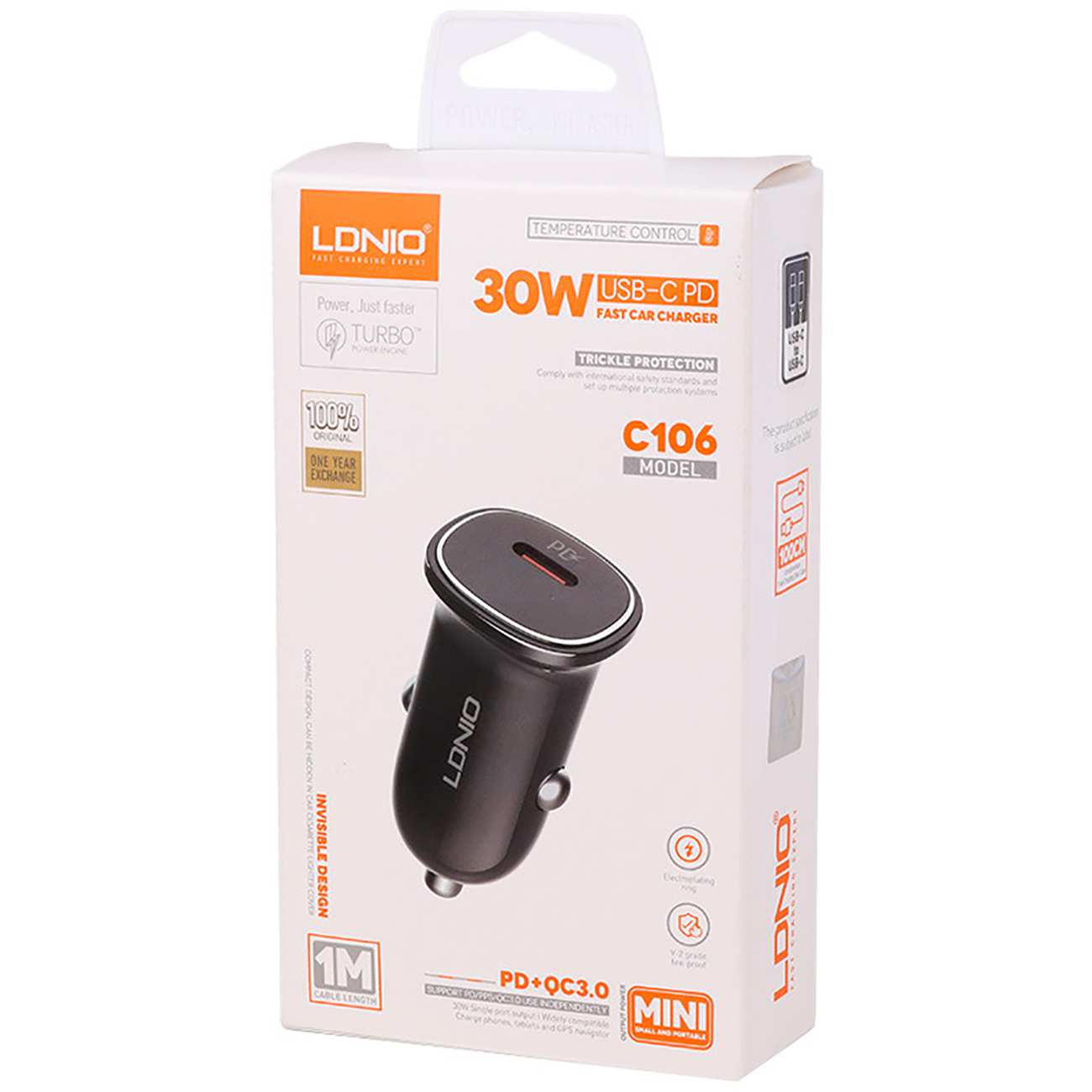 شارژر فندکی فست شارژ ماشین تایپ سی الدنیو C106