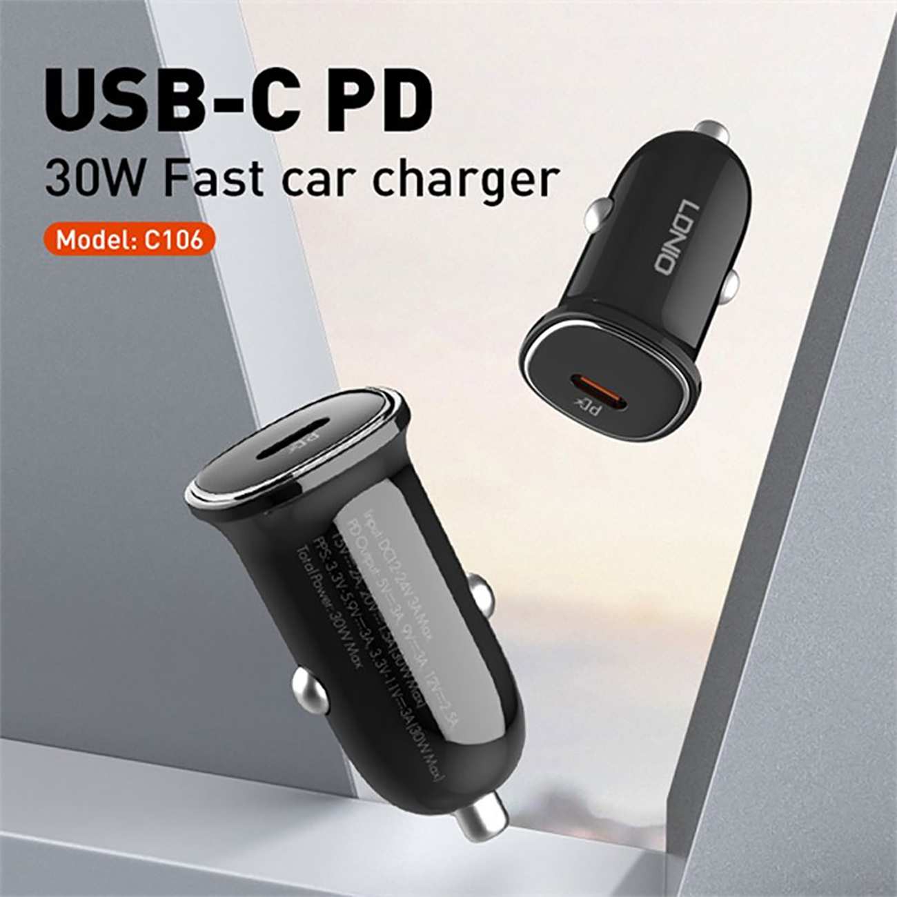 شارژر فندکی فست شارژ ماشین تایپ سی الدنیو C106