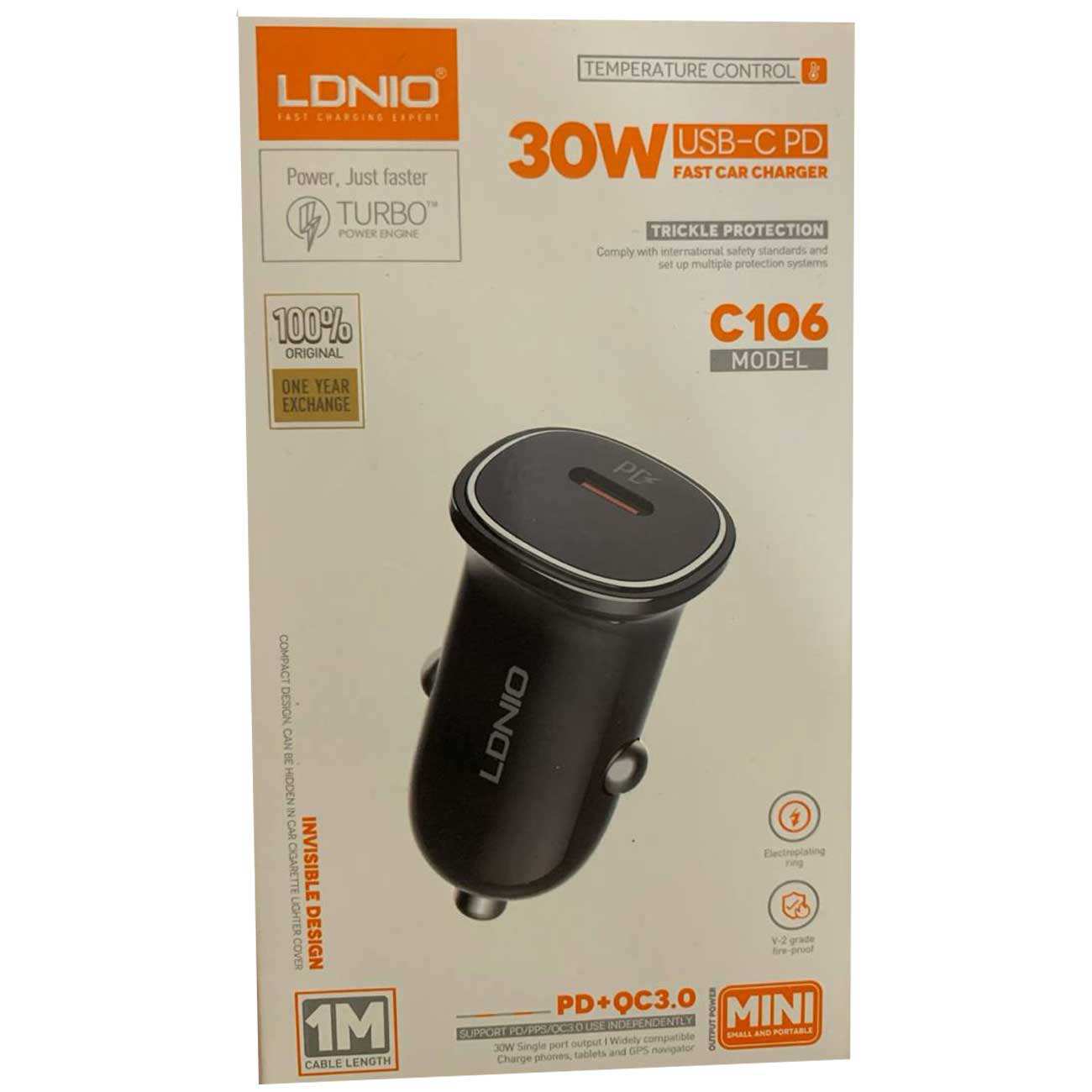 شارژر فندکی فست شارژ ماشین تایپ سی الدنیو C106