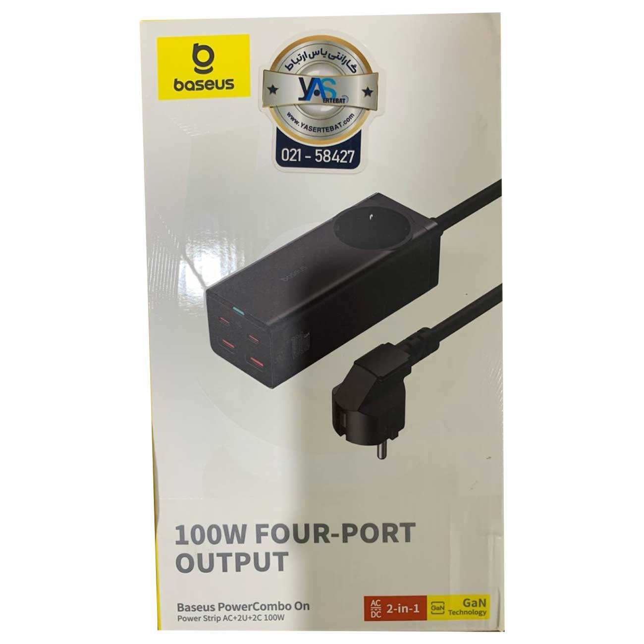 چندراهی برق یک سوکت، دو یو اس بی و دو تایپ سی 100 وات شارژ سریع رومیزی بیسوس CCGAN100-1ACE BS-PSZM000401