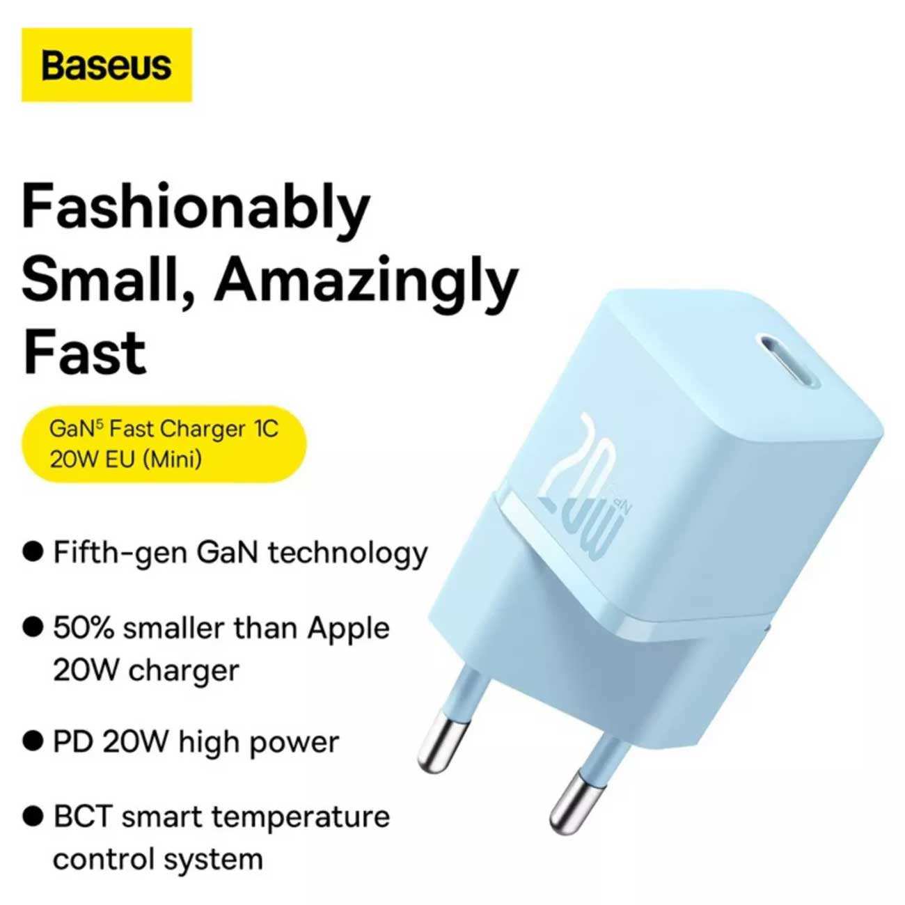 شارژر دیواری فست شارژ تایپ سی 20 وات بیسوس CCGAN20E5-M