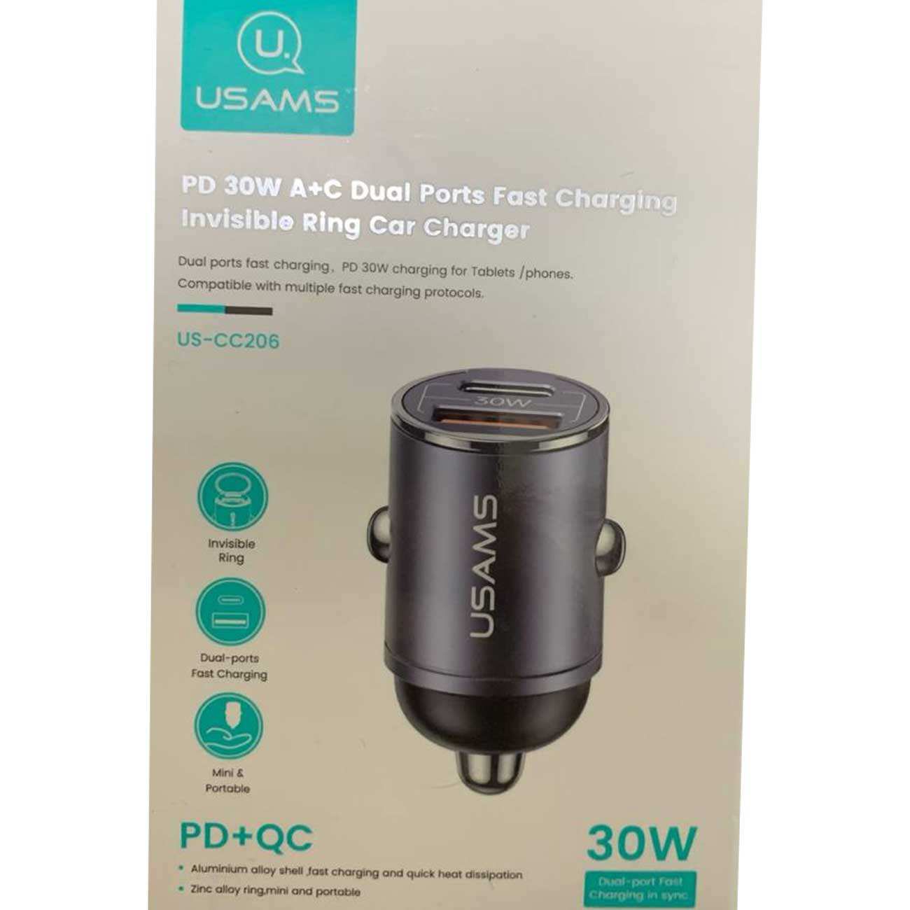 شارژر فندکی فست شارژ ماشین تایپ سی 30 وات یوسامز US-CC206 C38