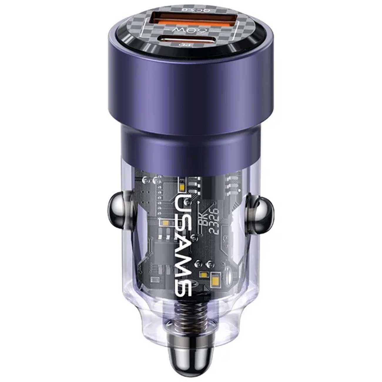 شارژر فندکی فست شارژ ماشین تایپ سی 60 وات طرح شفاف یوسامز US-CC208 C39