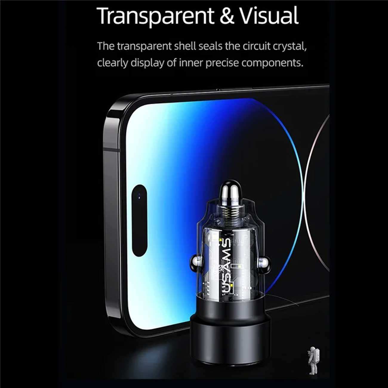شارژر فندکی فست شارژ ماشین تایپ سی 60 وات طرح شفاف یوسامز US-CC208 C39