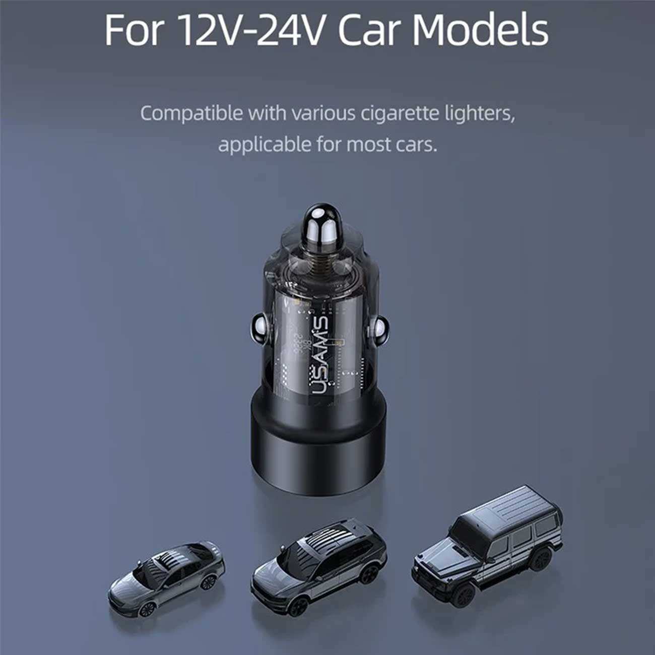 شارژر فندکی فست شارژ ماشین تایپ سی 60 وات طرح شفاف یوسامز US-CC208 C39