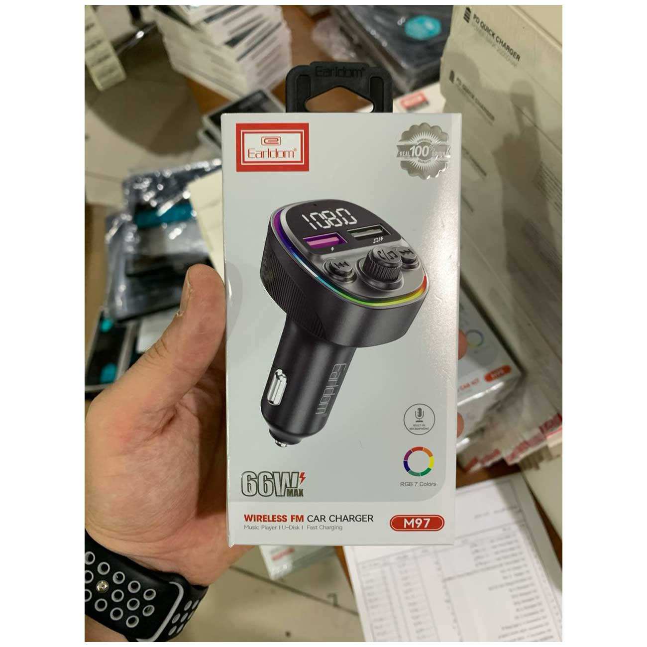 شارژر فندکی فست شارژ ماشین 66 وات و گیرنده بلوتوثی داخل خودرو ارلدام ET-M97