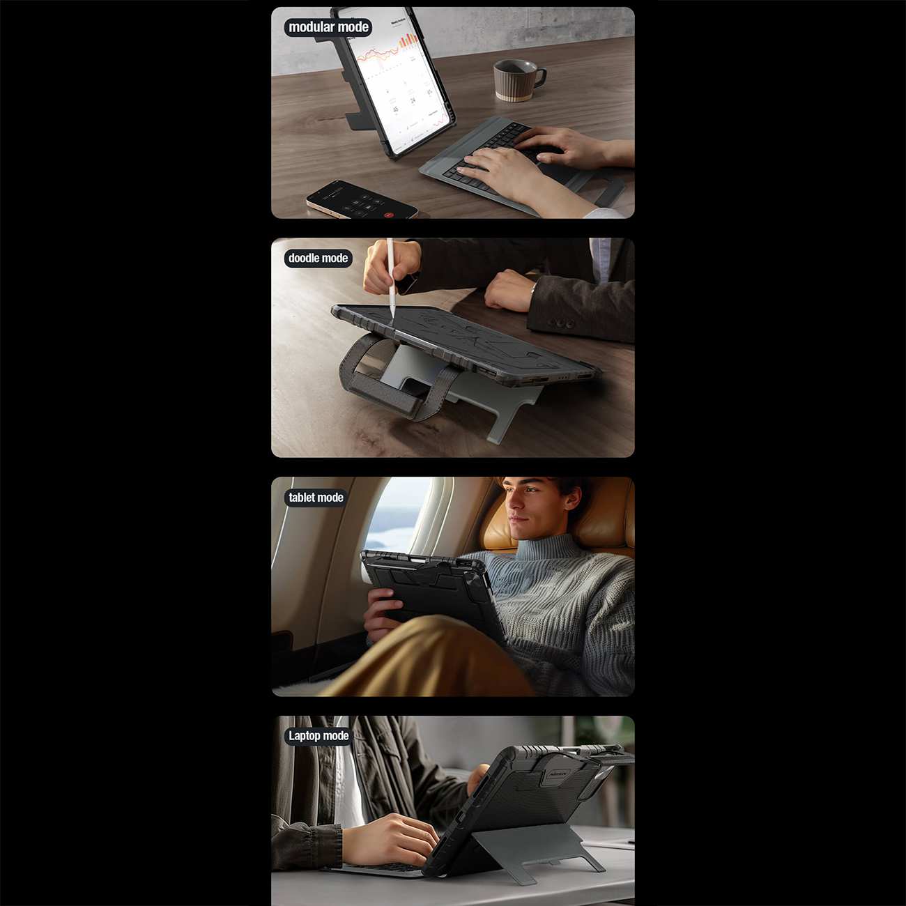 قاب کیبورددار طرح کیف آیپد ایر 11 (2024) و آیپد ایر (2022) ، آیپد ایر 5، آیپد ایر 10.9 اینچ (2020)، آیپد ایر 4، آیپد پرو 11(2020، 2021، 2022) نیلکین Bumper Go Keyboard