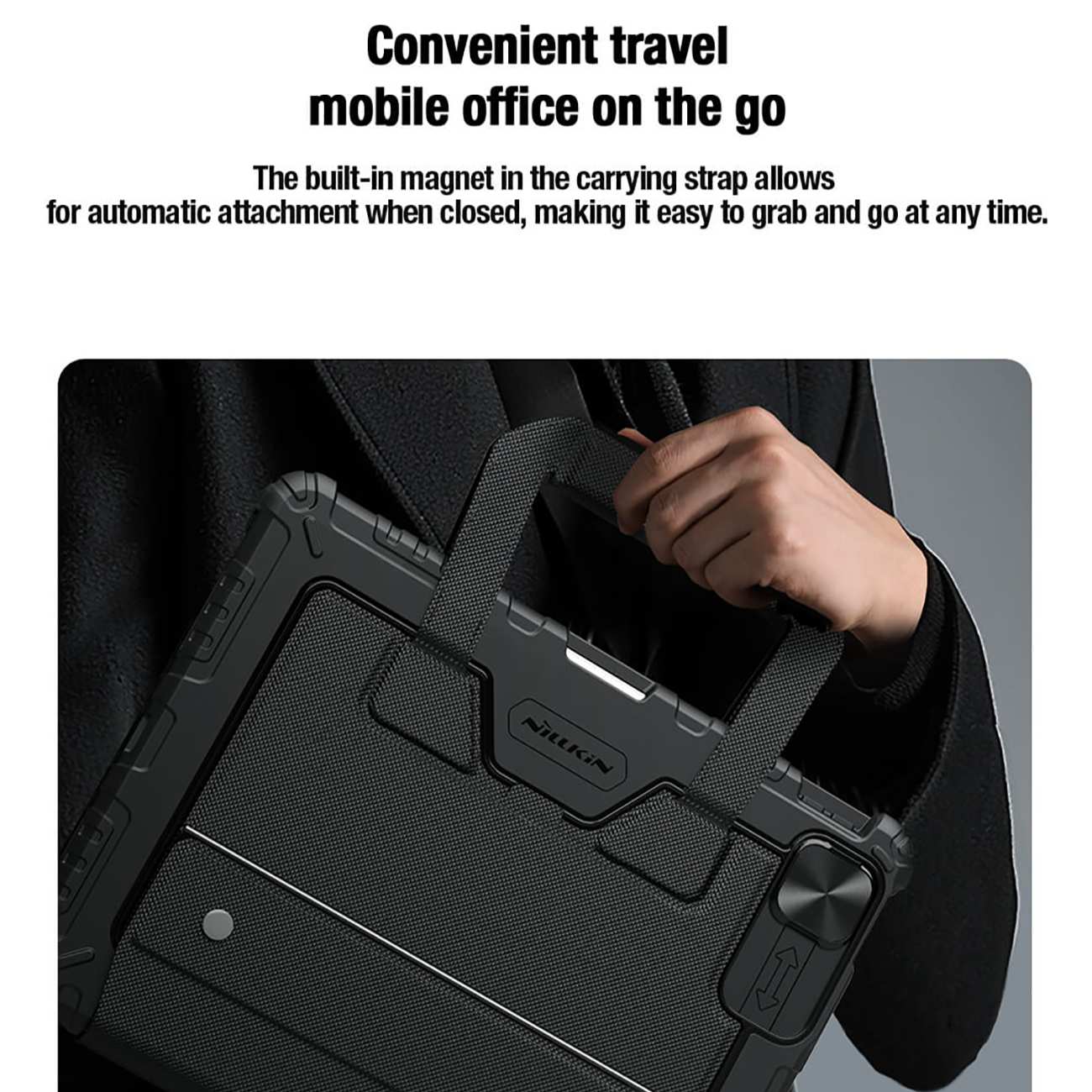 قاب کیبورددار طرح کیف آیپد ایر 11 (2024) و آیپد ایر (2022) ، آیپد ایر 5، آیپد ایر 10.9 اینچ (2020)، آیپد ایر 4، آیپد پرو 11(2020، 2021، 2022) نیلکین Bumper Go Keyboard