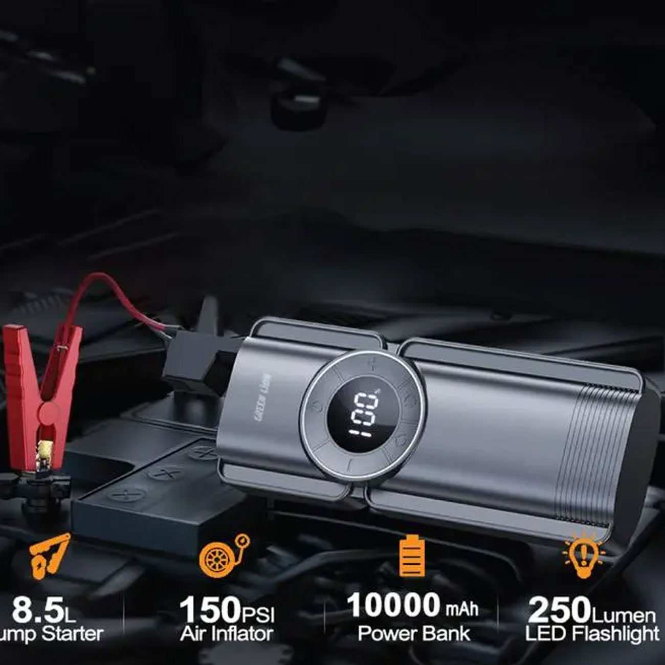 جامپ استارتر، کمپرسور باد، پاوربانک و چراغ قوه گرین لاین GNJUMPSTRBK