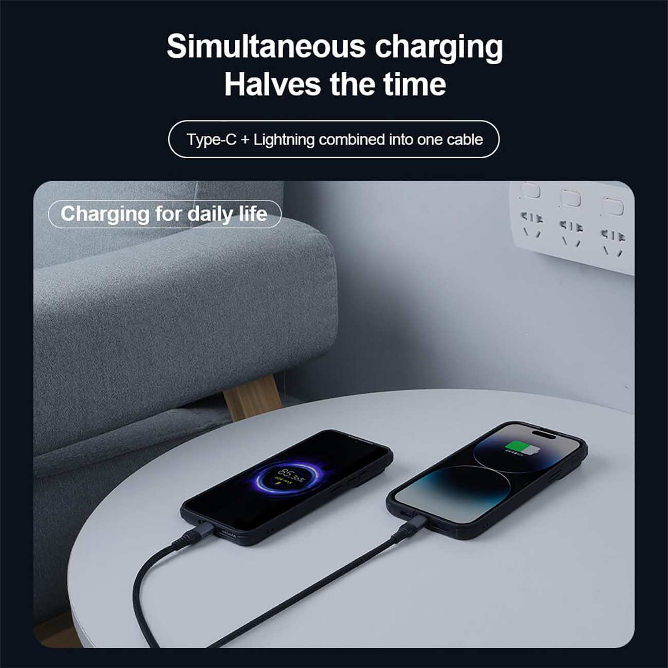 کابل سوپر فست شارژ سه سر تایپ سی به لایتنینگ 27 وات و تایپ سی 100 وات نیلکین DualPower