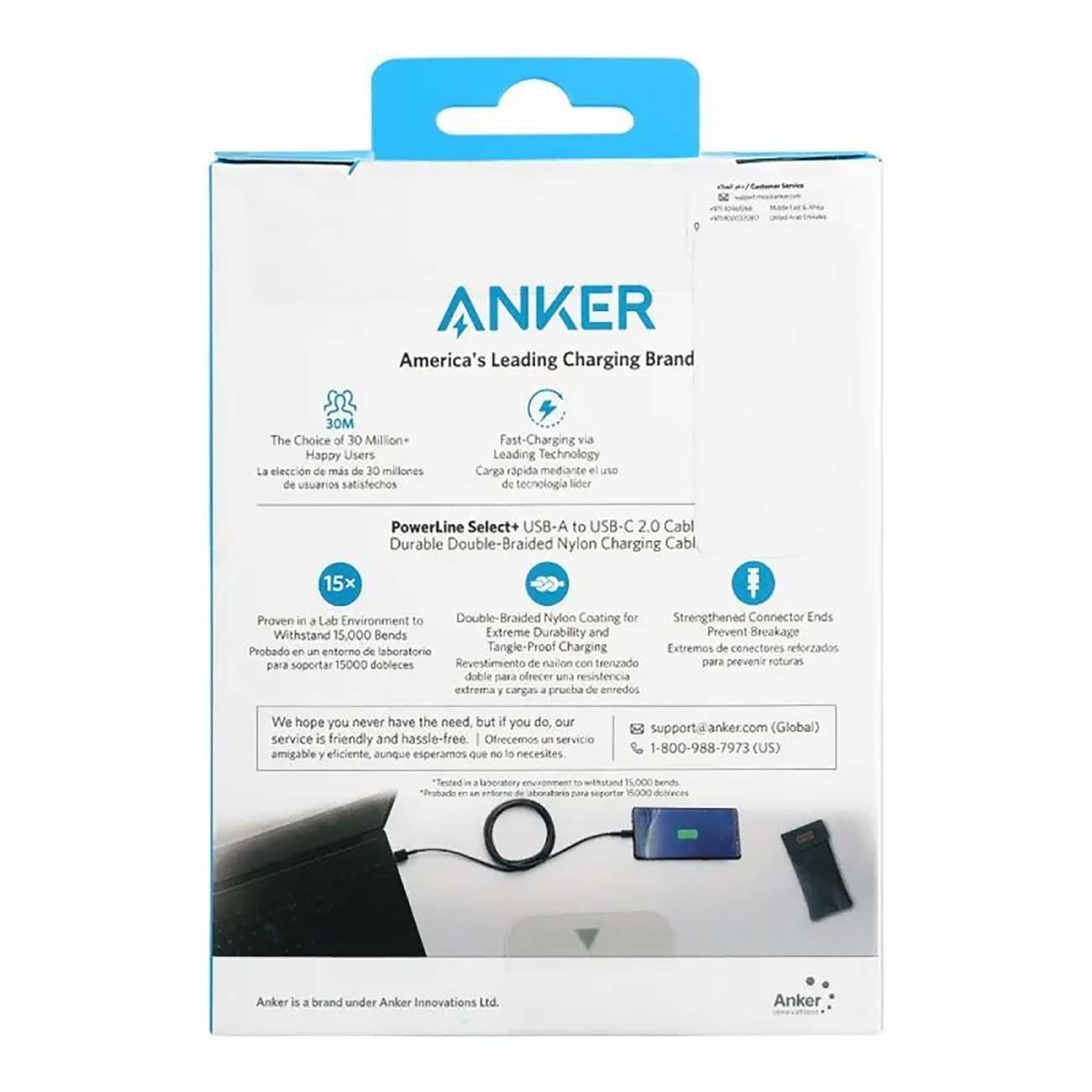 کابل شارژ سریع یو اس بی به تایپ سی 60 وات 3 آمپر 1.8 متری انکر A8023H11