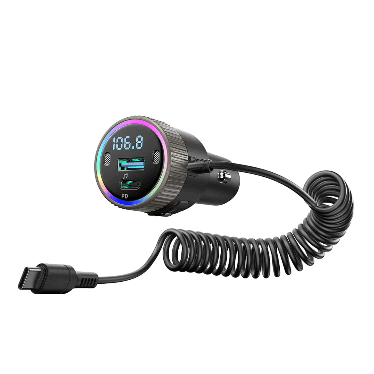 شارژر فندکی فست شارژ ماشین 60 وات تایپ سی و گیرنده بلوتوثی جویروم JR-CCB02