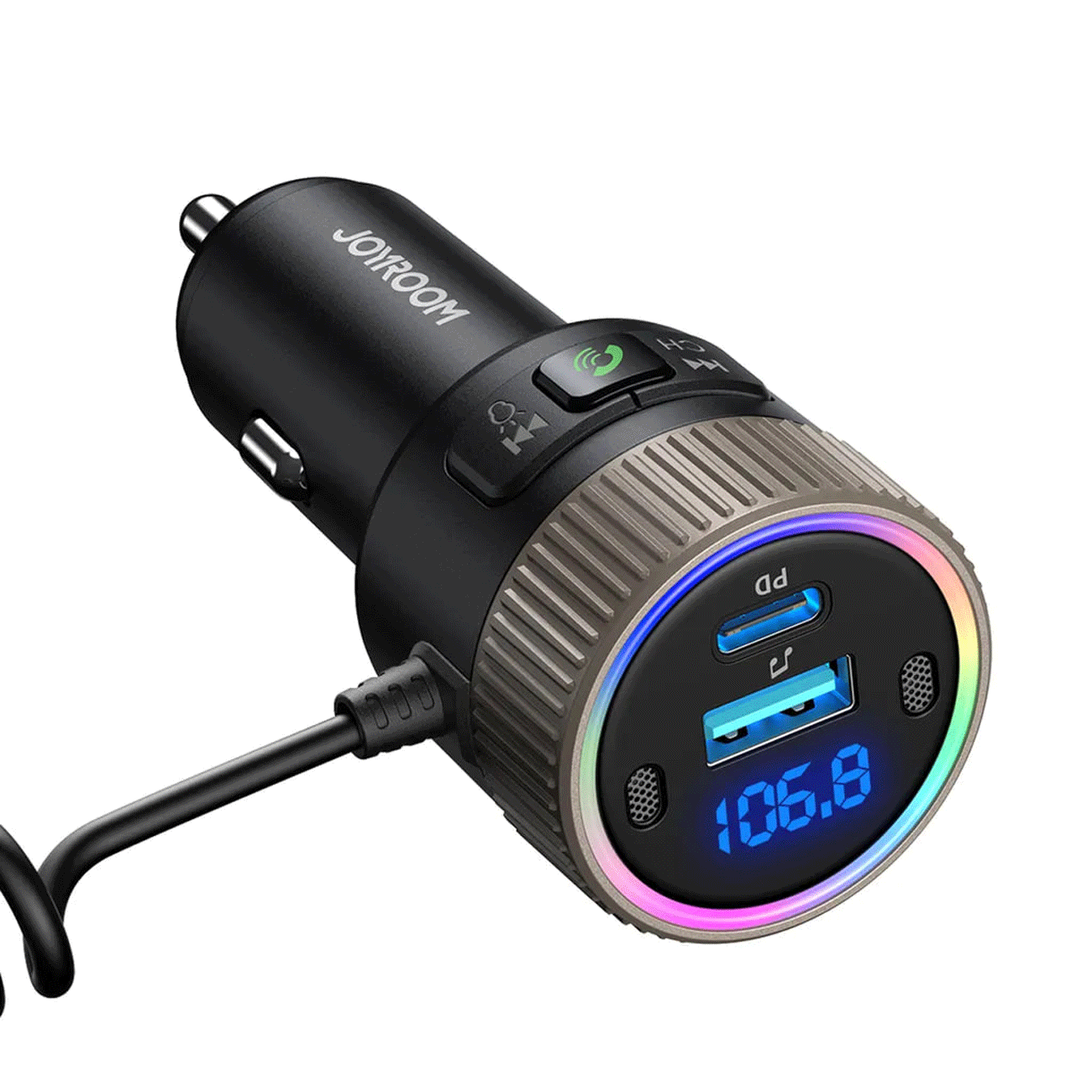 شارژر فندکی فست شارژ ماشین 60 وات تایپ سی و گیرنده بلوتوثی جویروم JR-CCB02