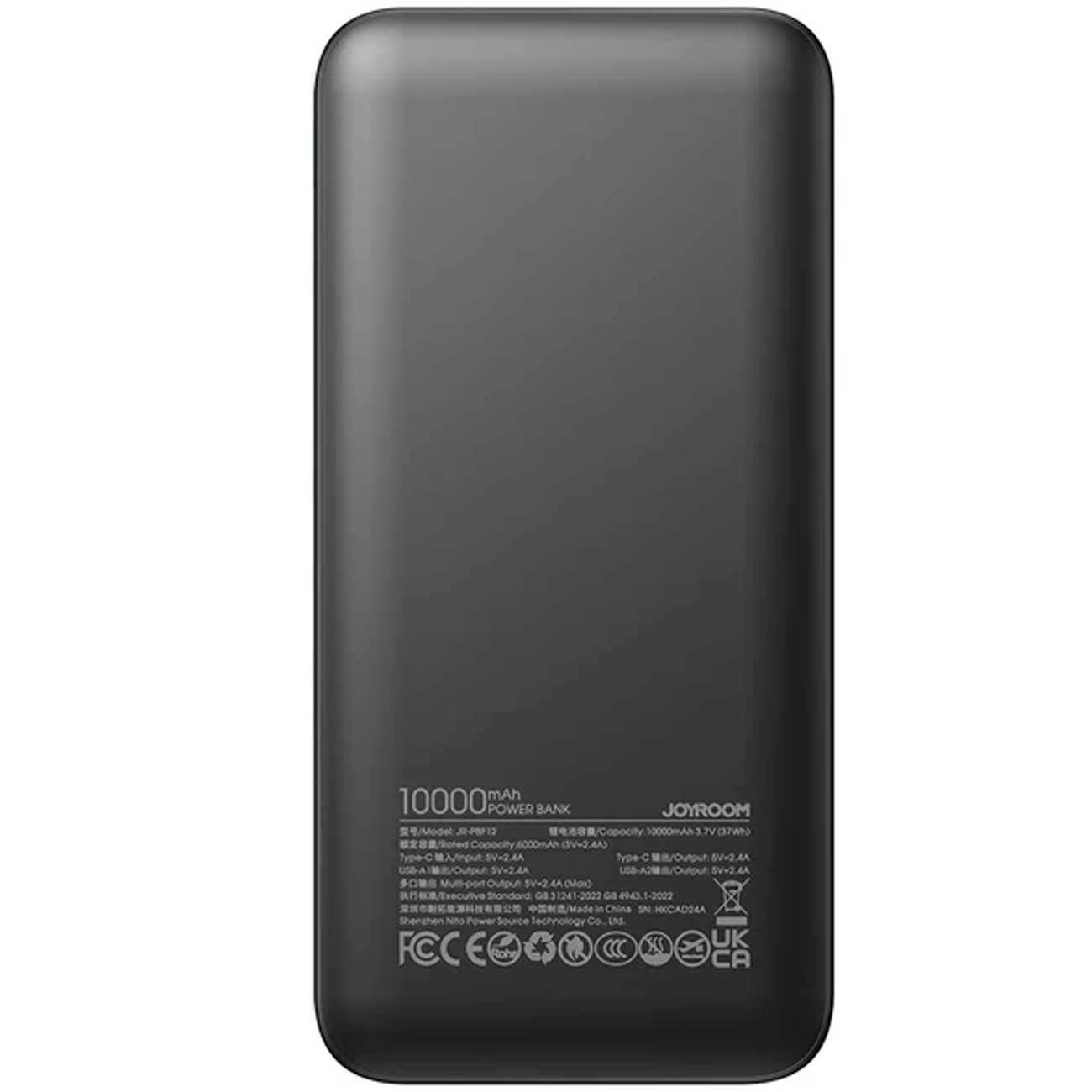 پاوربانک فست شارژ تایپ سی و یو اس بی 2.4 آمپر 10000 جویروم JR-PBF12