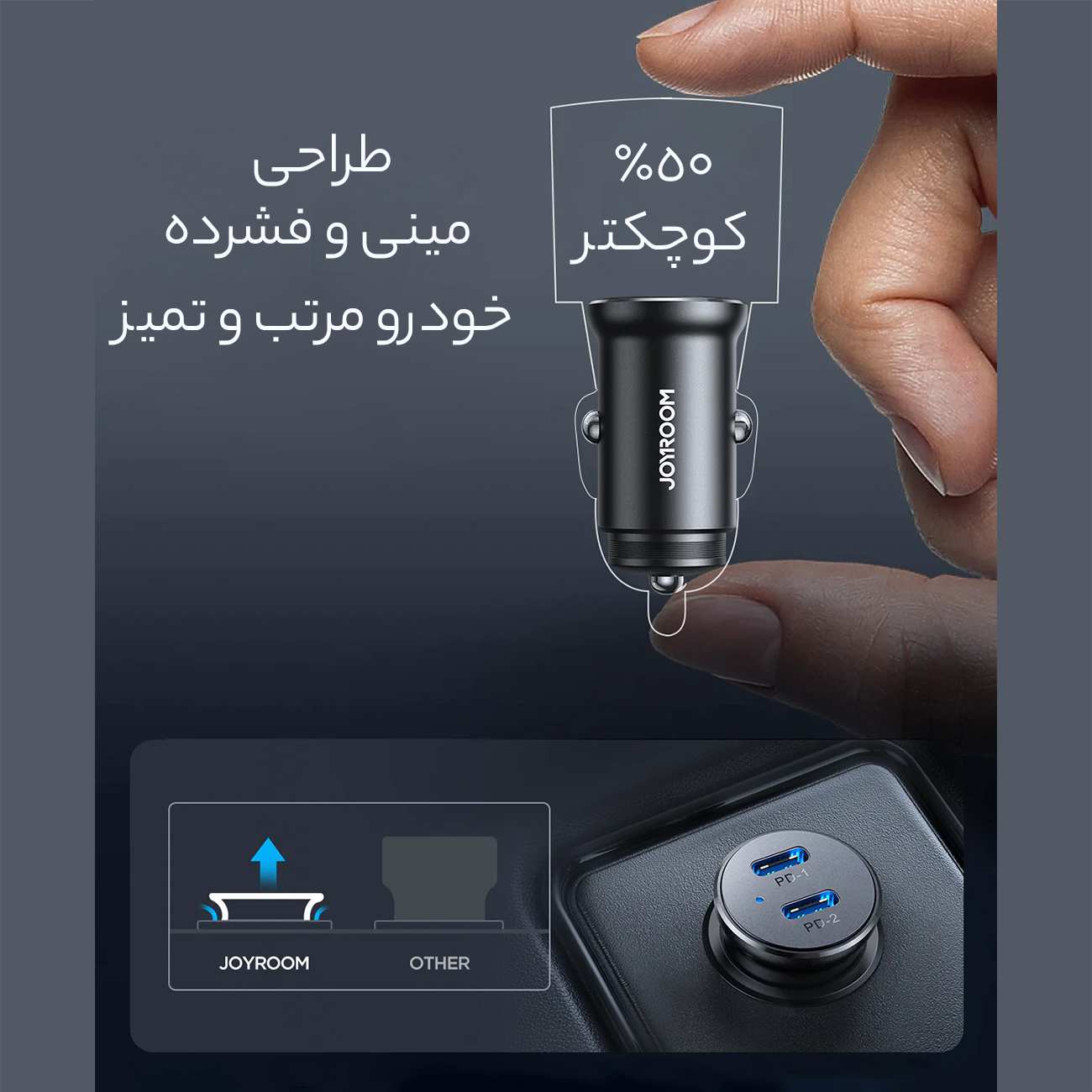 شارژر فندکی فست شارژ ماشین تایپ سی 30 وات جویروم JR-CCN06