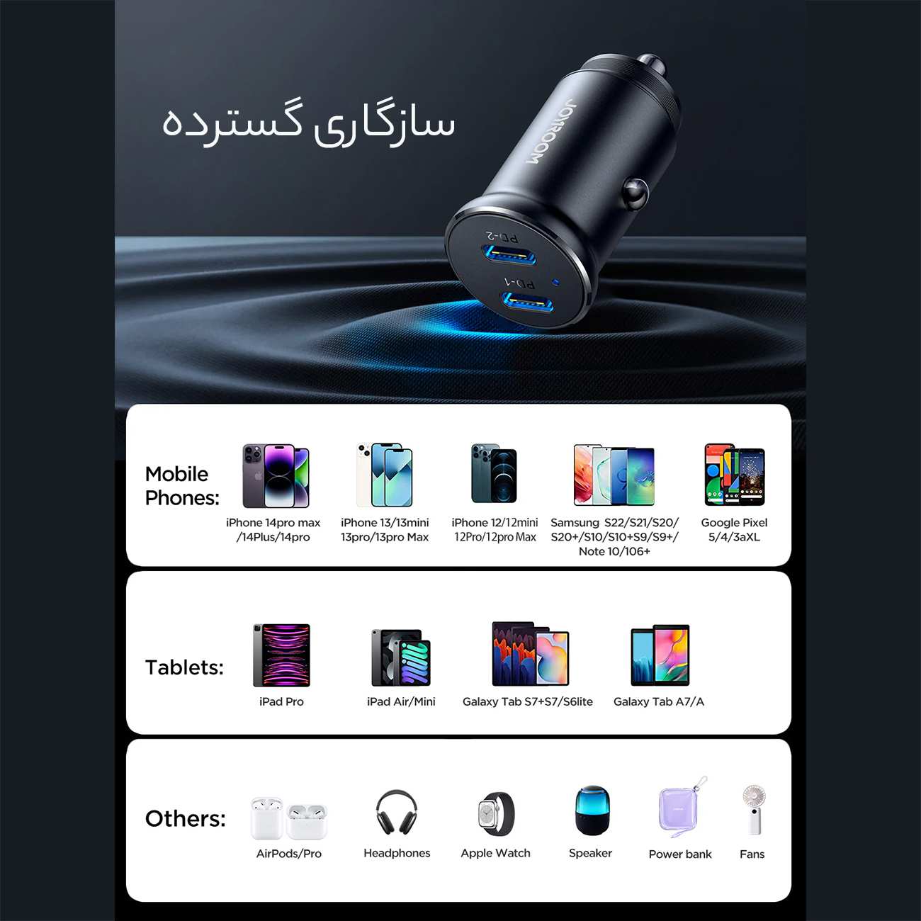 شارژر فندکی فست شارژ ماشین تایپ سی 30 وات جویروم JR-CCN06