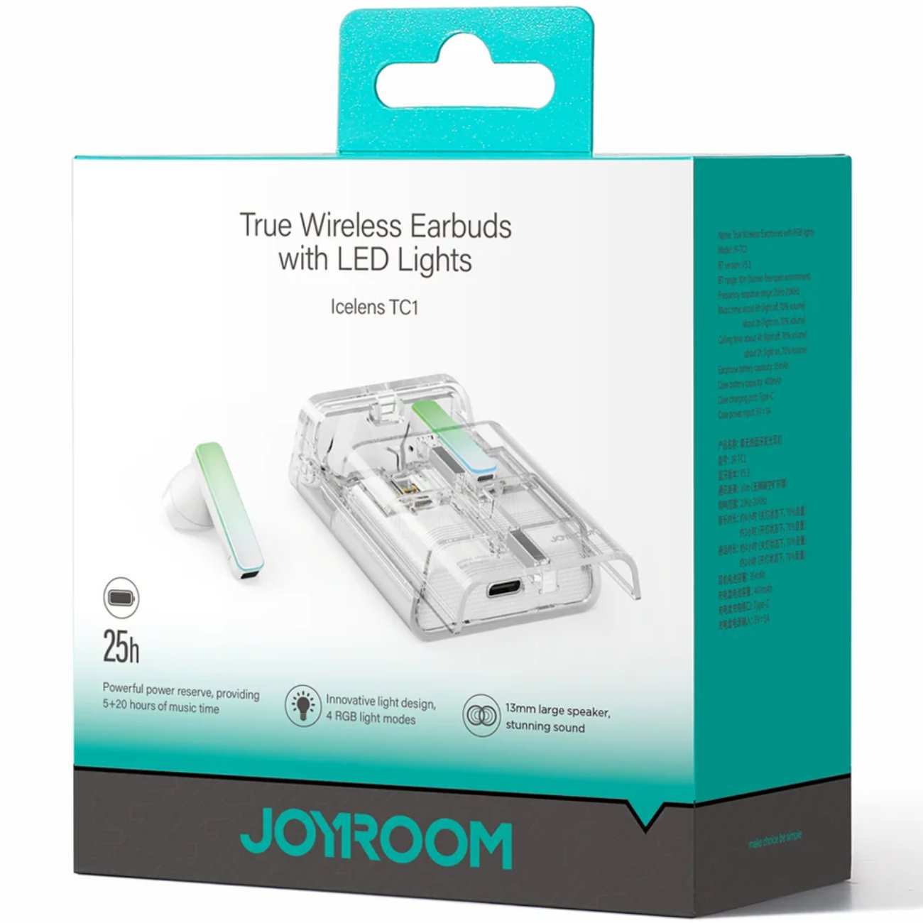هندزفری بلوتوثی 5.3 طرح شفاف با چراغ ال ای دی جویروم JR-TC1