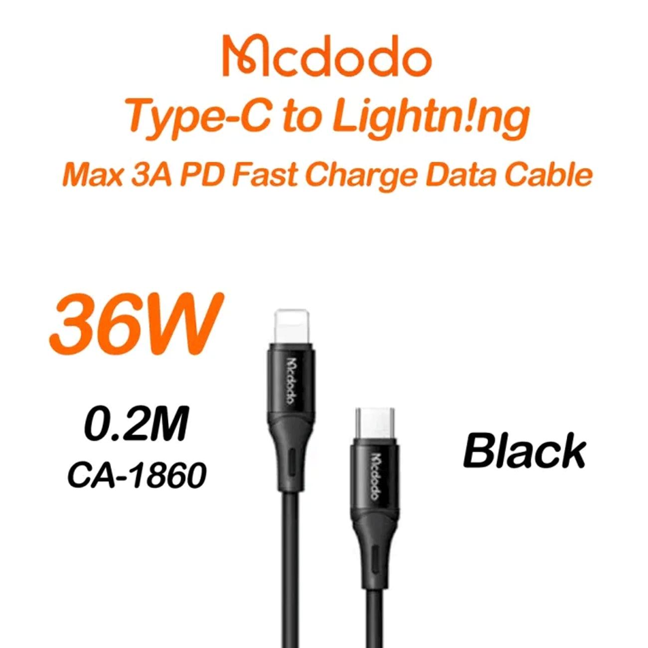 کابل فست شارژ تایپ سی به لایتنینگ 3 آمپر 36 وات 1.2 متری مک دودو CA-276