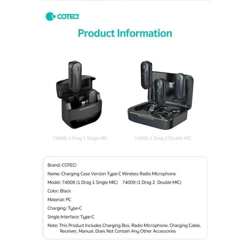 میکروفون بی سیم تایپ سی کوتسی 74008