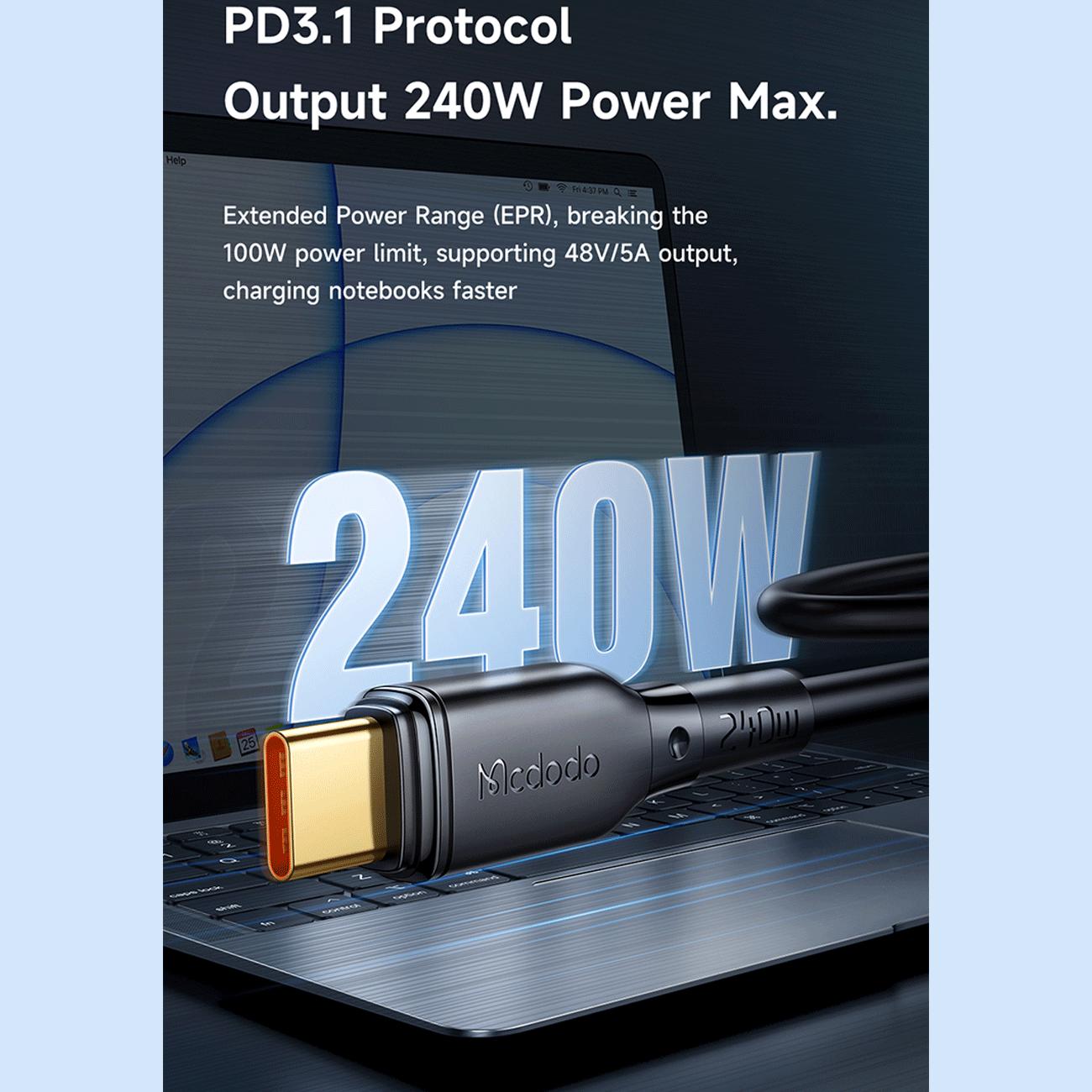 کابل شارژ فوق سریع تایپ سی به تایپ سی 240 واتی 2 متری مک دودو CA-331