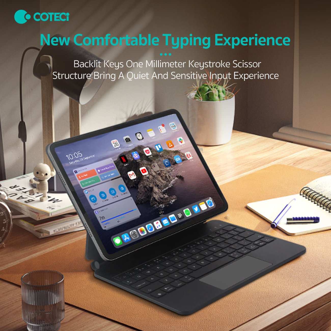 قاب کلاسوری کیبورد دار آیپد ایر 10.9 اینچ نسل پنجم و آیپد پرو 11 اینچ کوتسی 64018