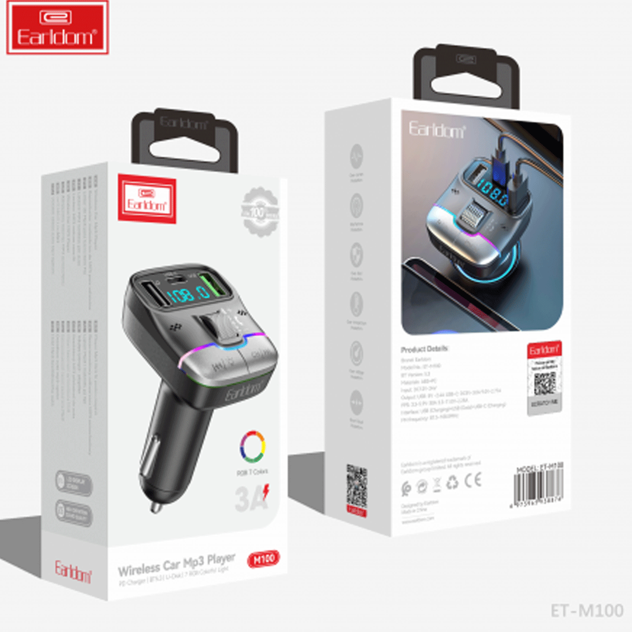 شارژر فندکی فست شارژ ماشین تایپ سی و گیرنده بلوتوثی ارلدام ET-M100