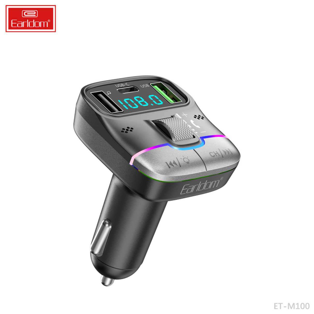 شارژر فندکی فست شارژ ماشین تایپ سی و گیرنده بلوتوثی ارلدام ET-M100