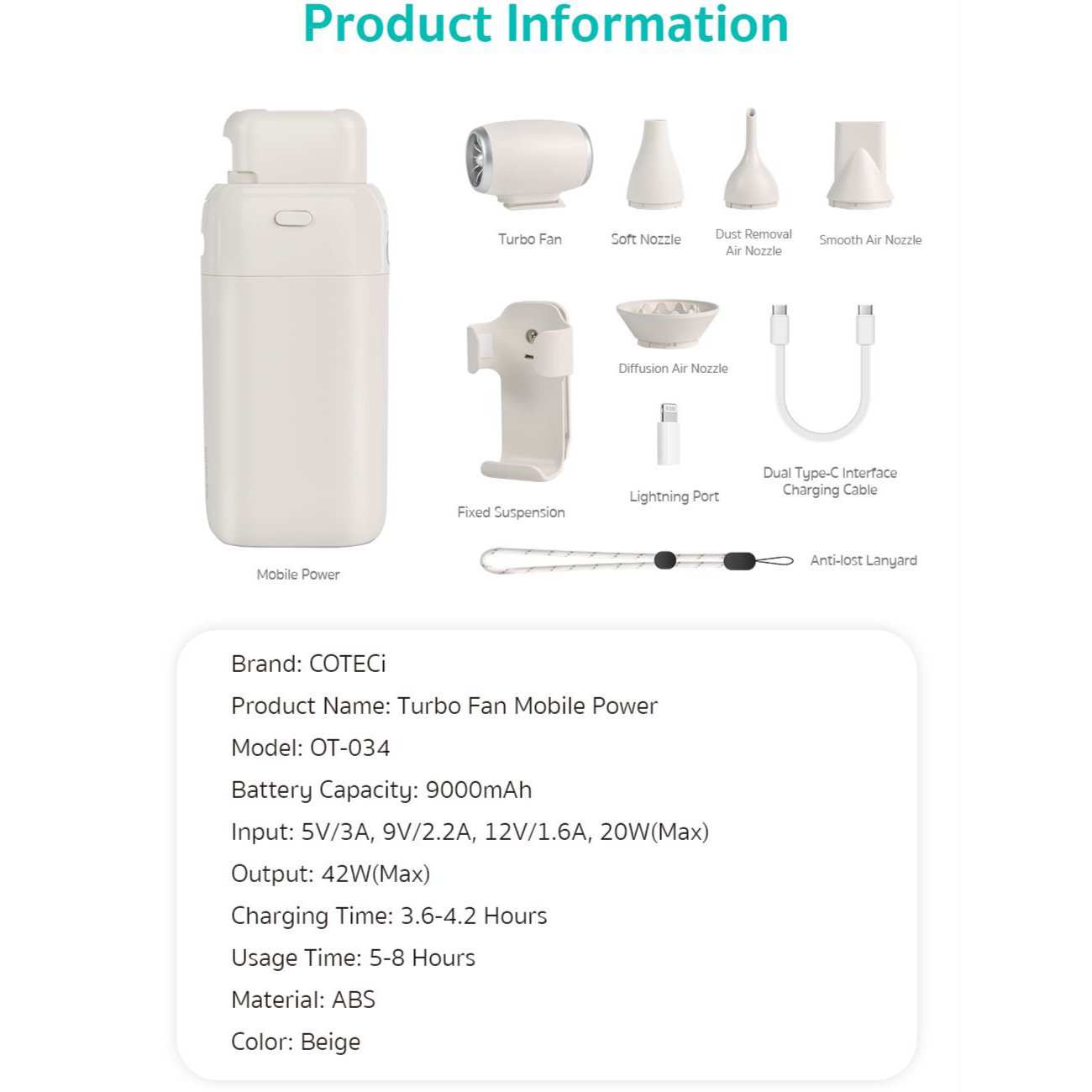 جت فن توربو و پاوربانک 9000 تایپ سی کوتسی OT-034