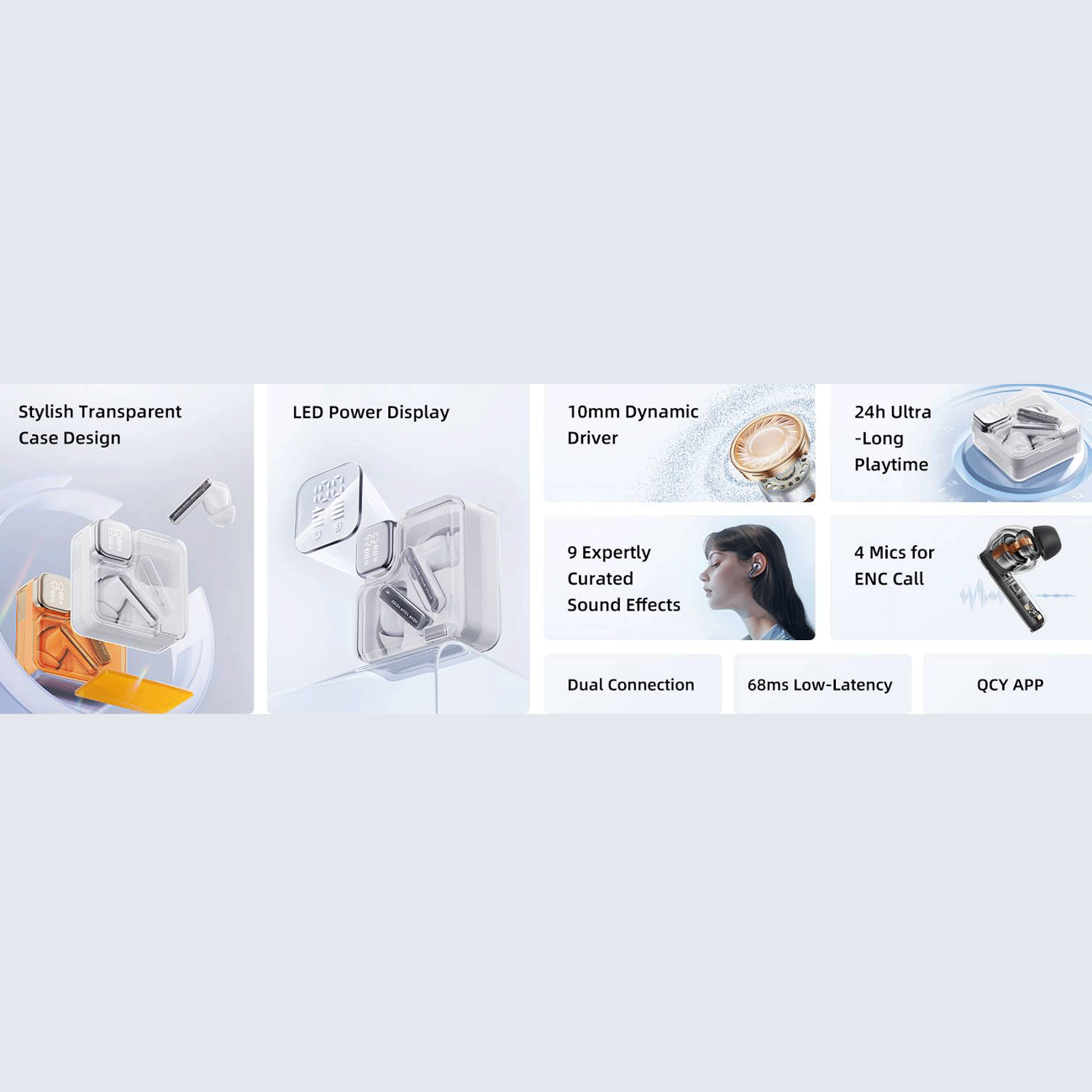 هندزفری بلوتوثی 5.3 با طراحی شفاف کیو سی وای MeloBuds Neo