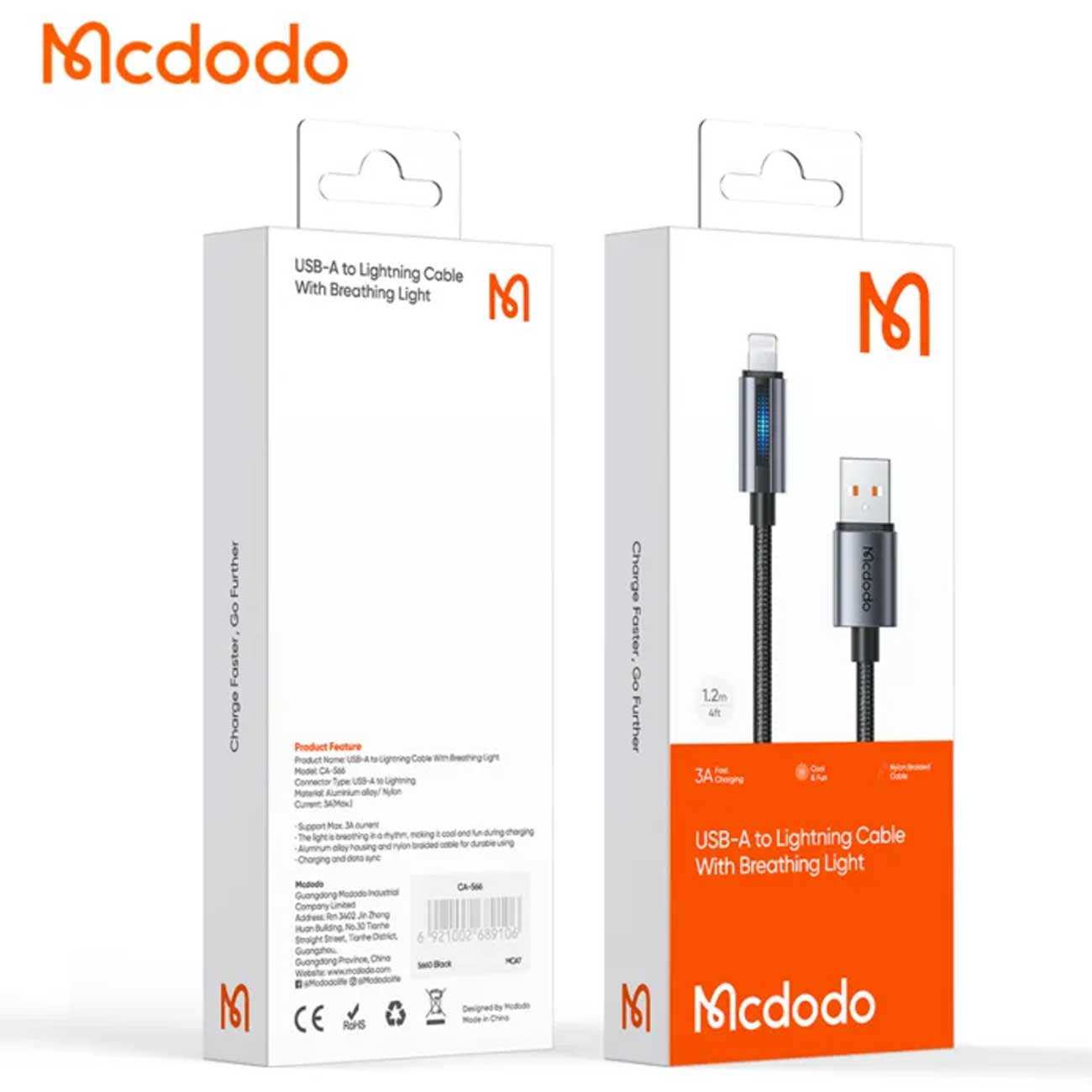 کابل فست شارژ یو اس بی به لایتنینگ 3 آمپر 1.2 متری مک دودو CA-566