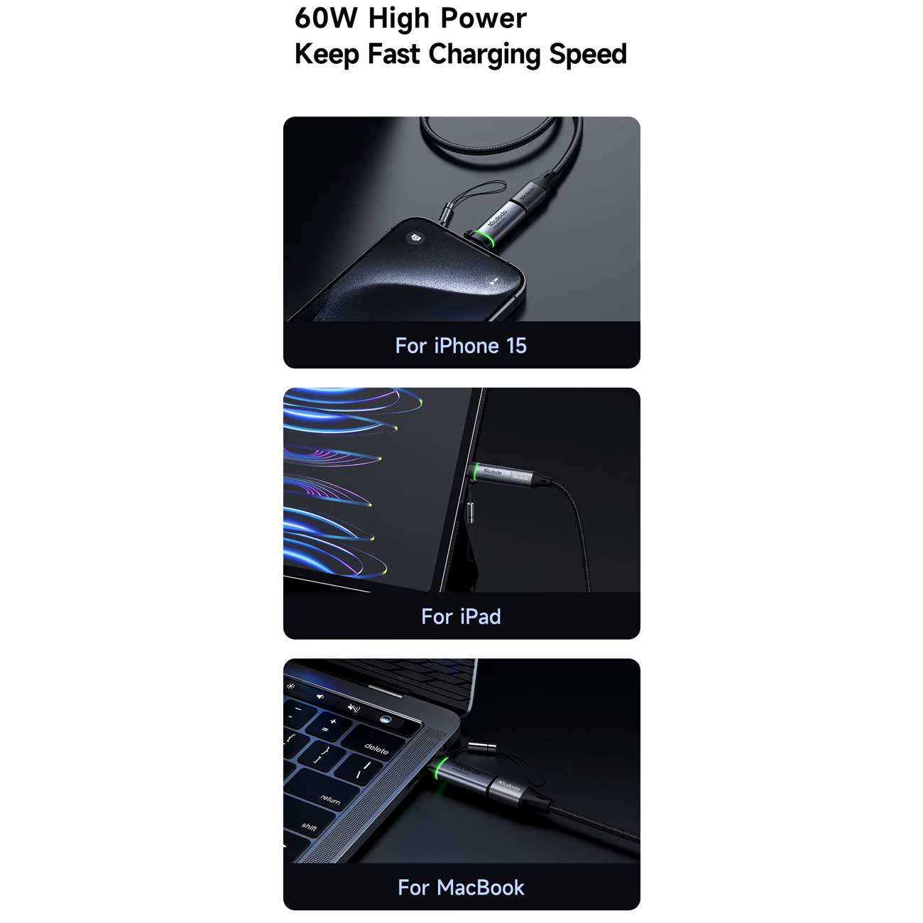 مبدل آیفون 15 تایپ سی به لایتنینگ با توان 60 وات مک دودو OT-601