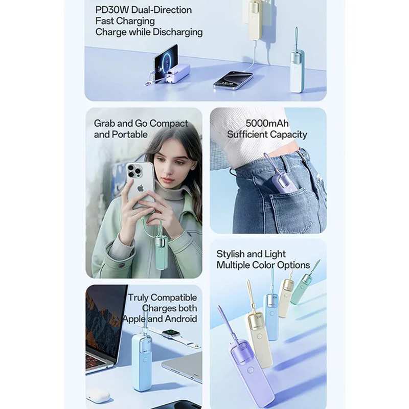 پاوربانک تایپ سی 30 وات 5000 به همراه کابل تایپ سی راک RWC-8890