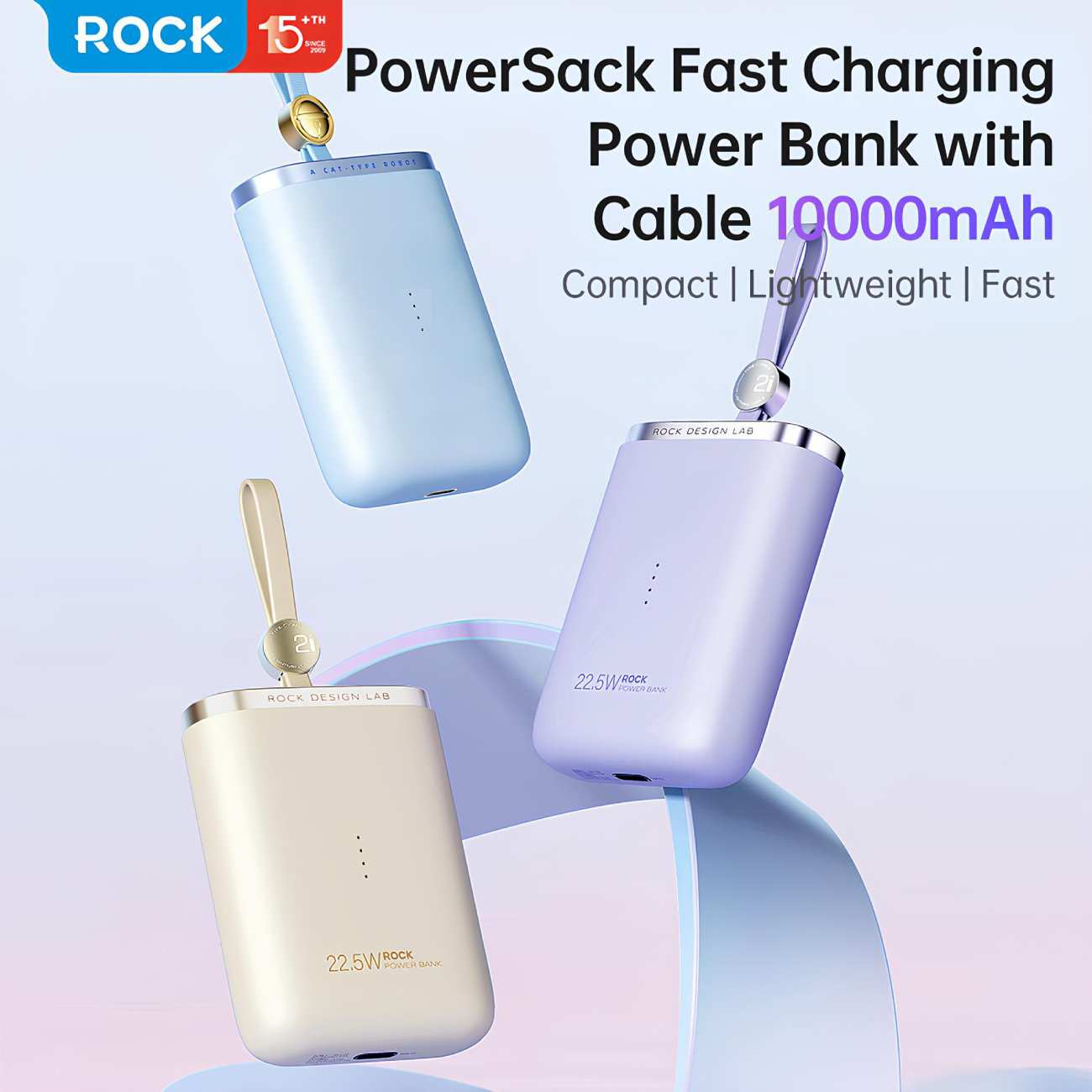پاور بانک تایپ سی و لایتنینگ 22.5 وات 10000 با کابل تایپ سی به لایتنینگ راک RWC-8888