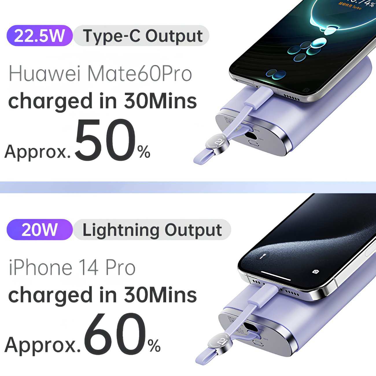 پاور بانک تایپ سی و لایتنینگ 22.5 وات 10000 با کابل تایپ سی به لایتنینگ راک RWC-8888