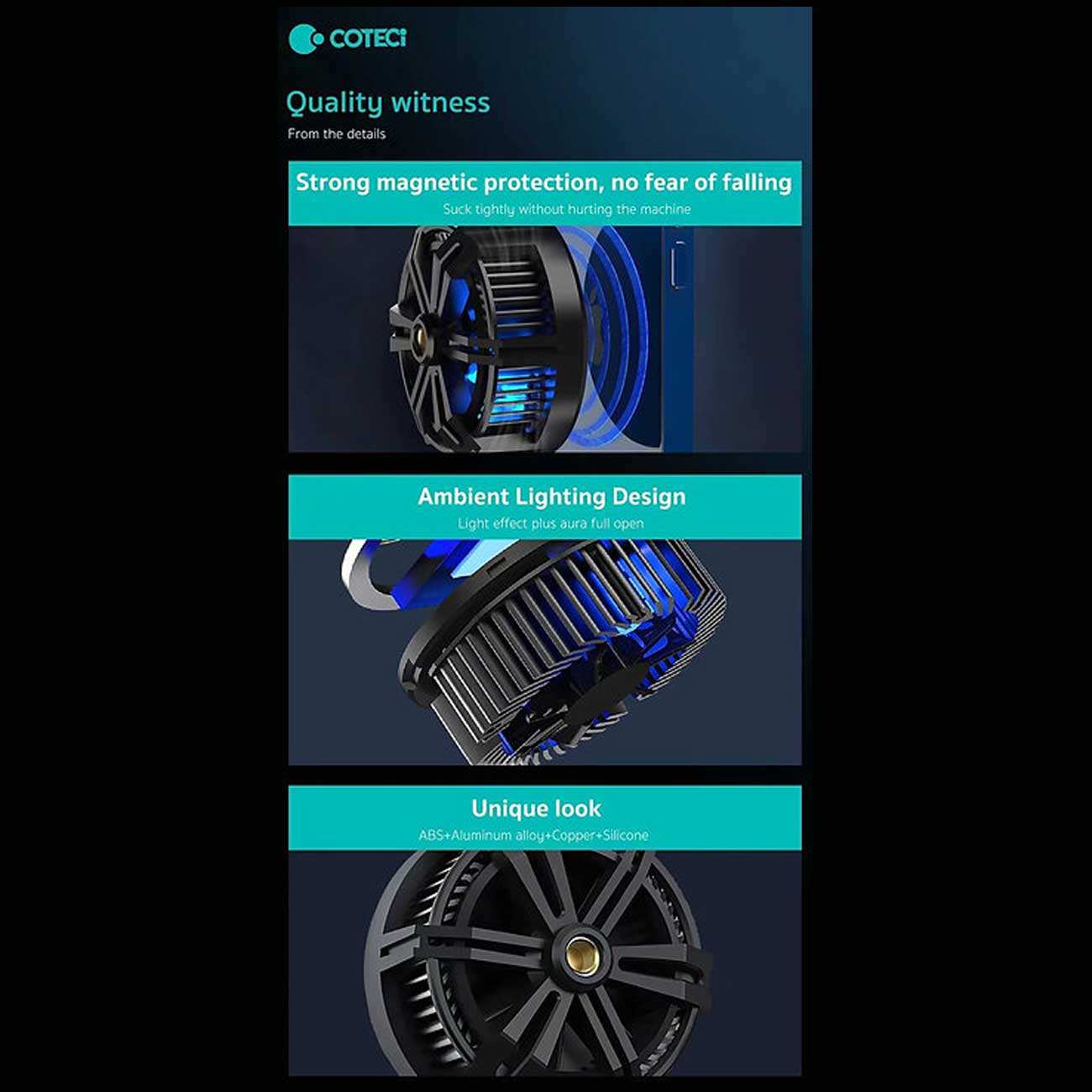 فن خنک کننده مغناطیسی و شارژر وایرلس گوشی موبایل کوتسی SD-43 51007