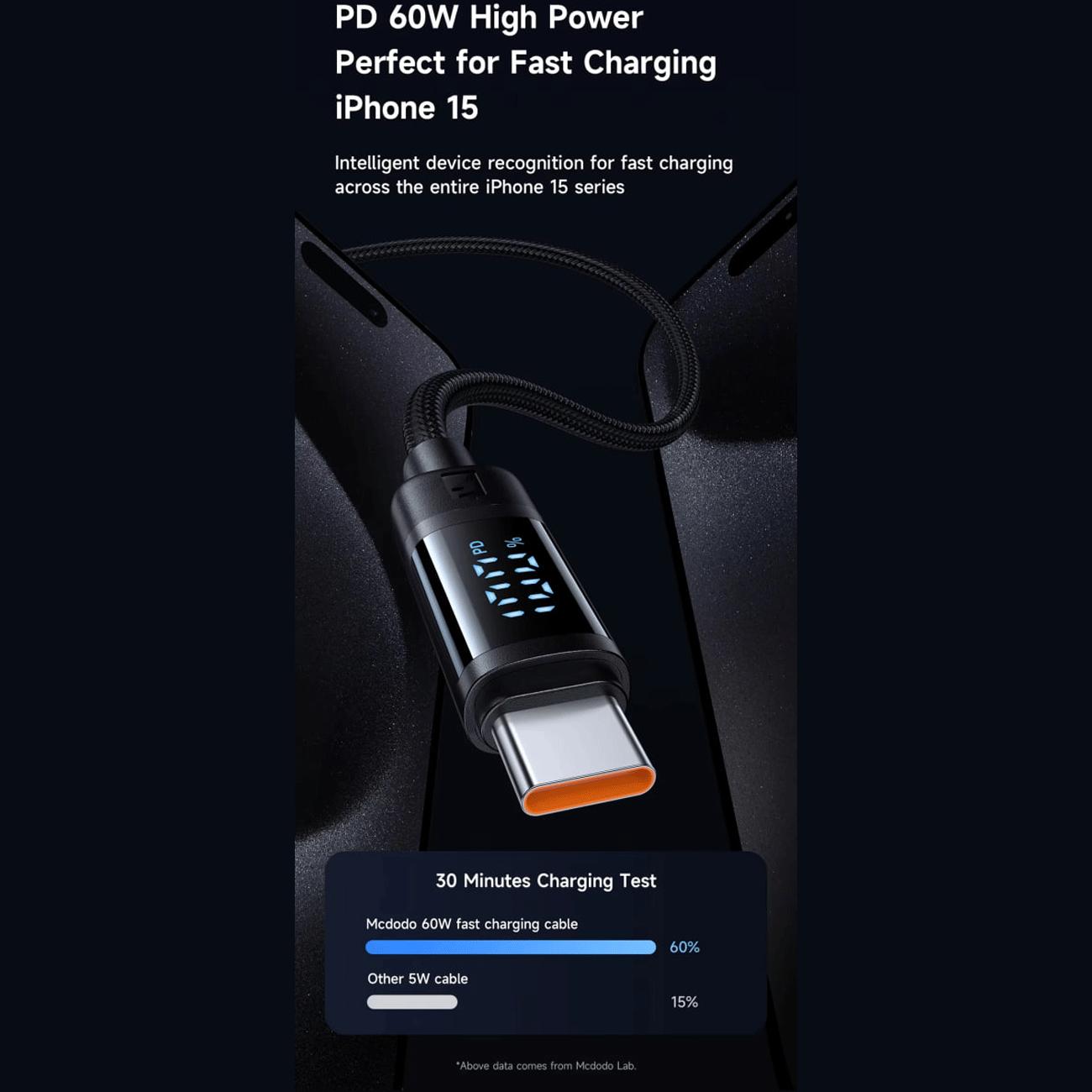 کابل فست شارژ تایپ سی به تایپ سی 60 وات 1.2 متری مک دودو CA-578