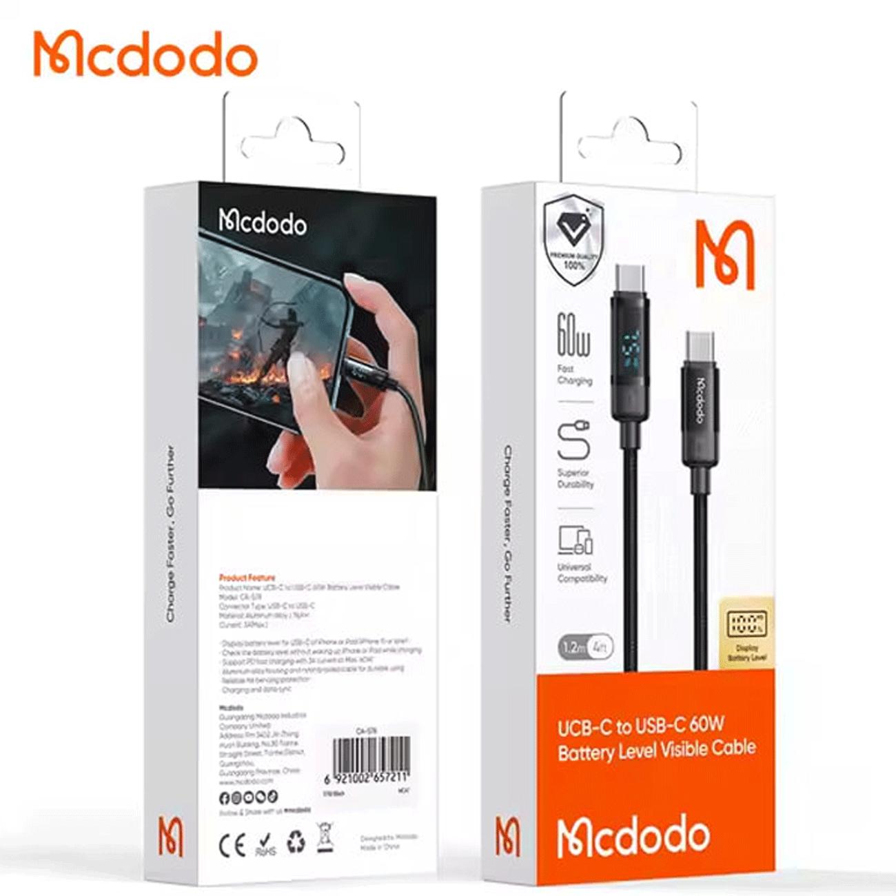 کابل فست شارژ تایپ سی به تایپ سی 60 وات 1.2 متری مک دودو CA-578