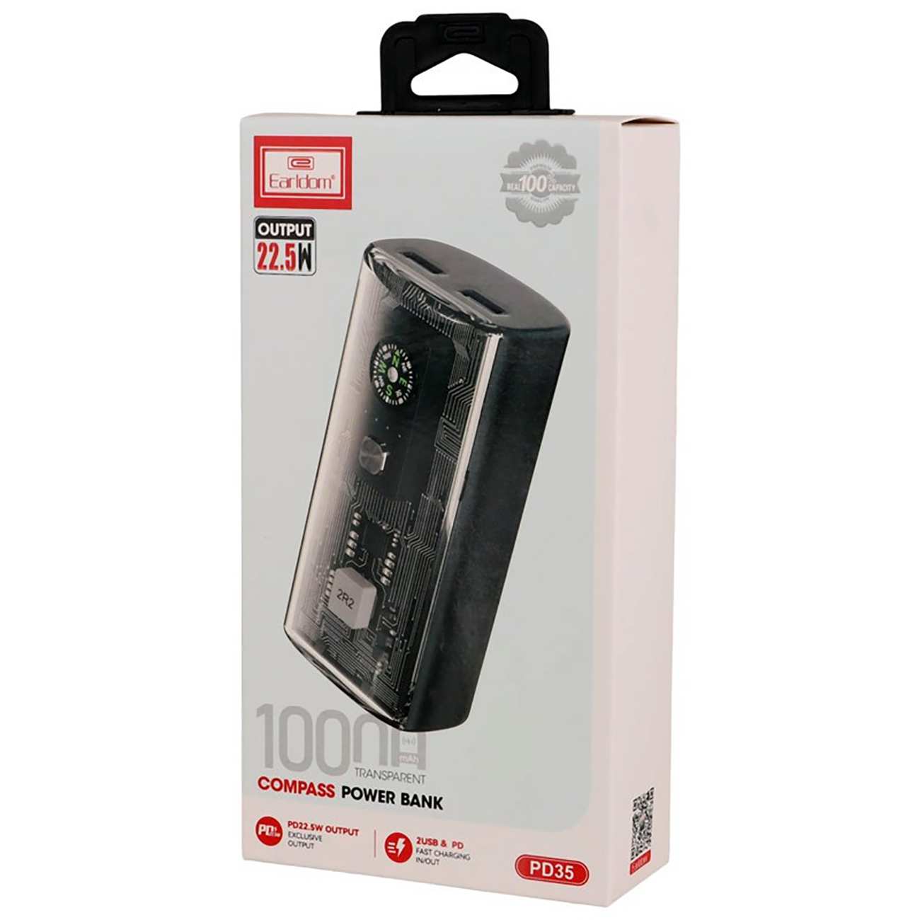 پاوربانک فست شارژ یو اس بی 22.5 وات 10000 طرح شفاف ارلدام ET-PD35