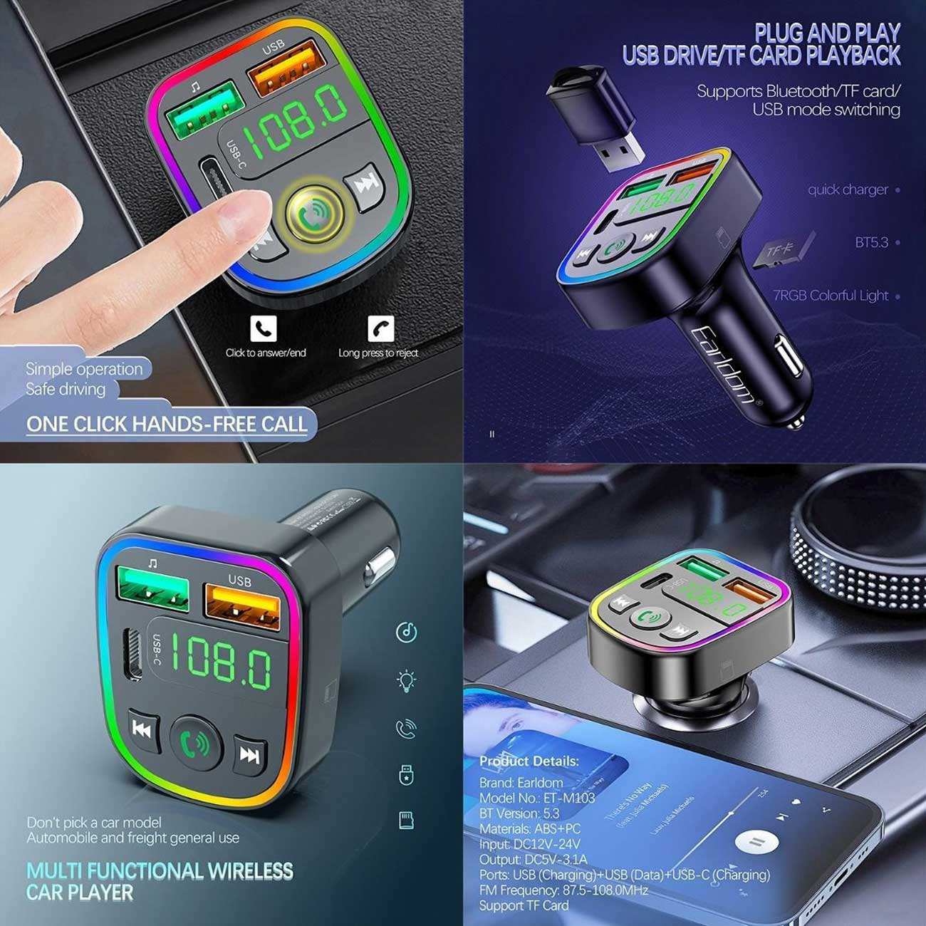 شارژر فندکی فست شارژ ماشین 3.1 آمپر و افامپلیر ارلدام M103