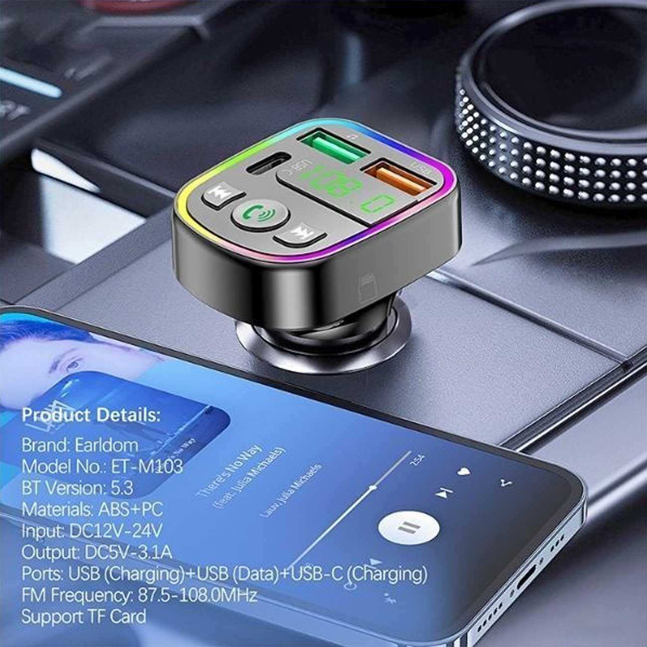 شارژر فندکی فست شارژ ماشین 3.1 آمپر و افامپلیر ارلدام M103