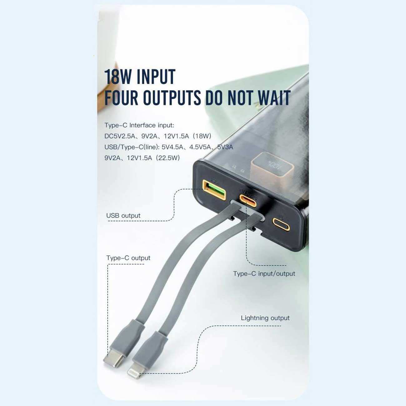 پاوربانک فست شارژ یو اس بی، لایتنینگ و تایپ سی 22.5 وات 20000 ایکس او PR196