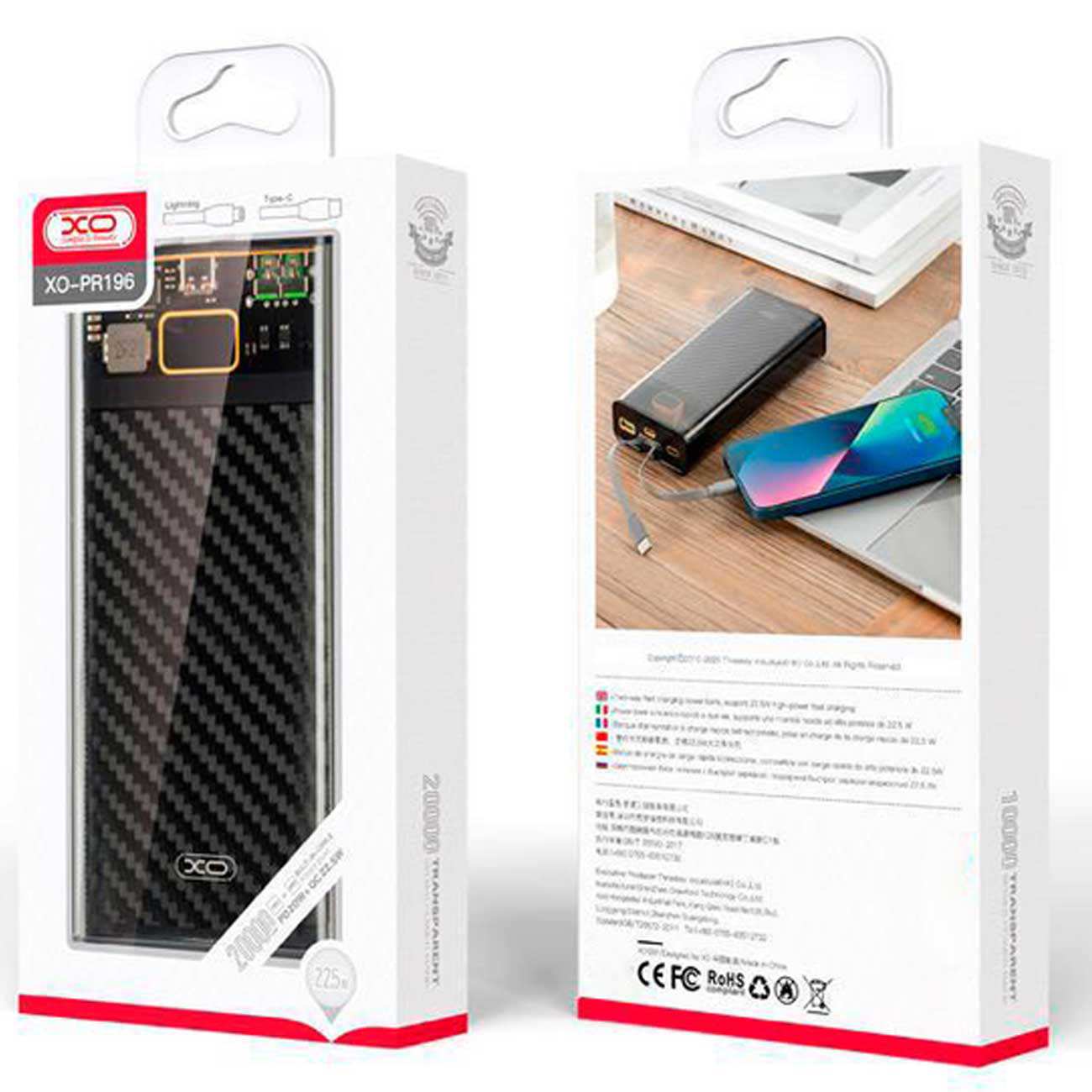 پاوربانک فست شارژ یو اس بی، لایتنینگ و تایپ سی 22.5 وات 20000 ایکس او PR196