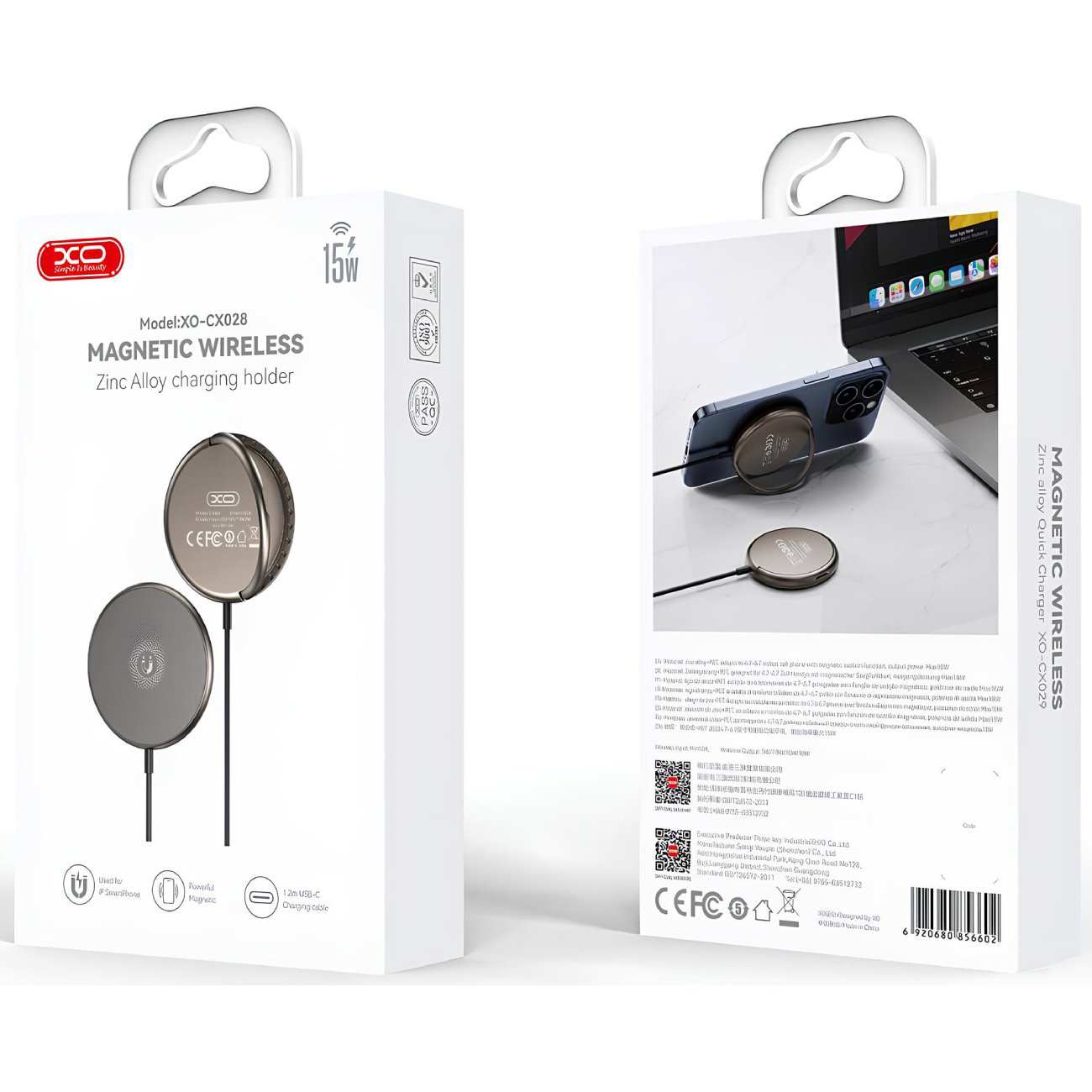 شارژر بی سیم مگنتی 15 وات و هولدر گوشی موبایل رومیزی ایکس او CX028