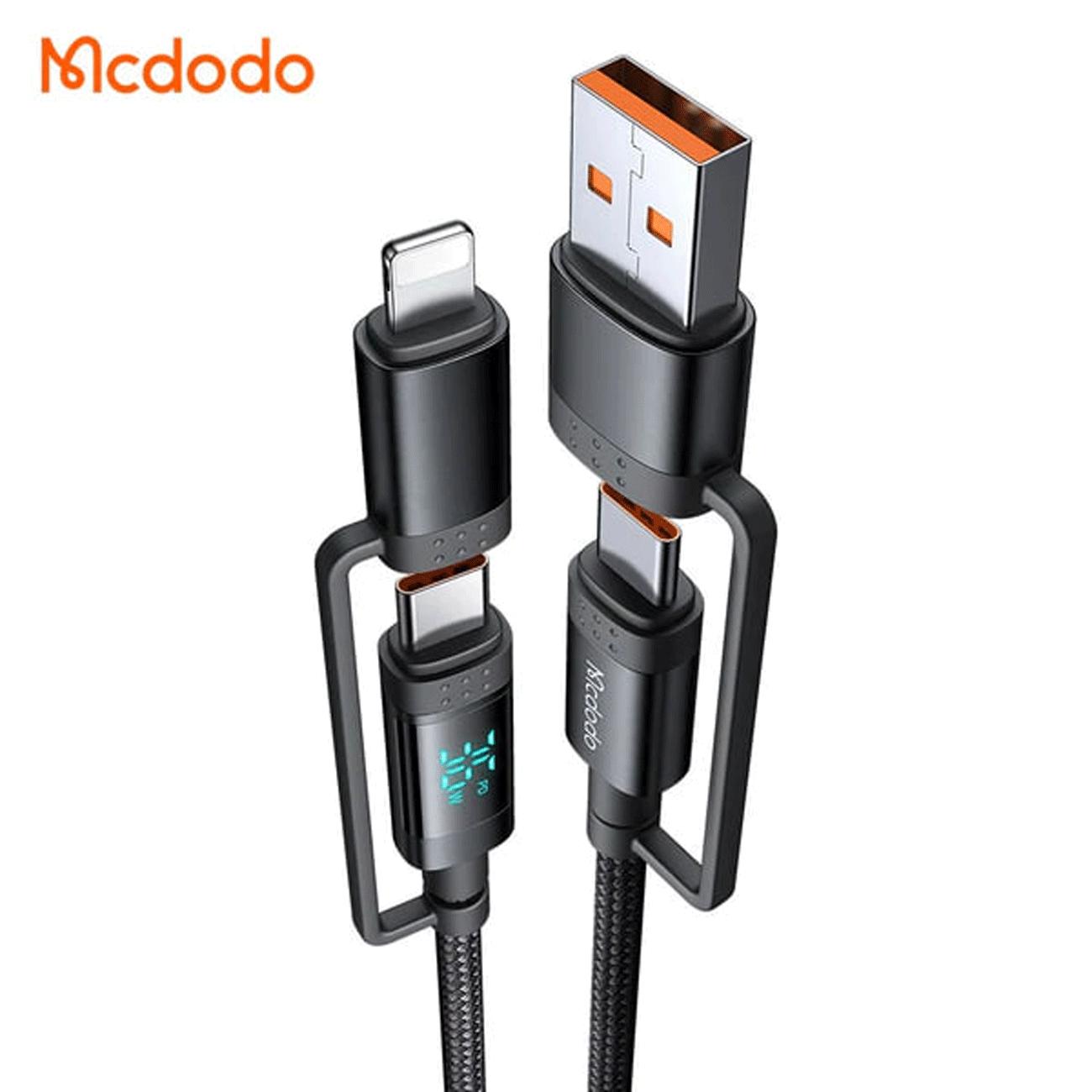 کابل چند کاره دوسر تایپ سی 60 وات، تایپ سی به لایتنینگ 36 وات، یو اس بی تایپ سی 18 وات و یواس بی به لایتنینگ 10 وات 1.2 متری مک دودو CA-199