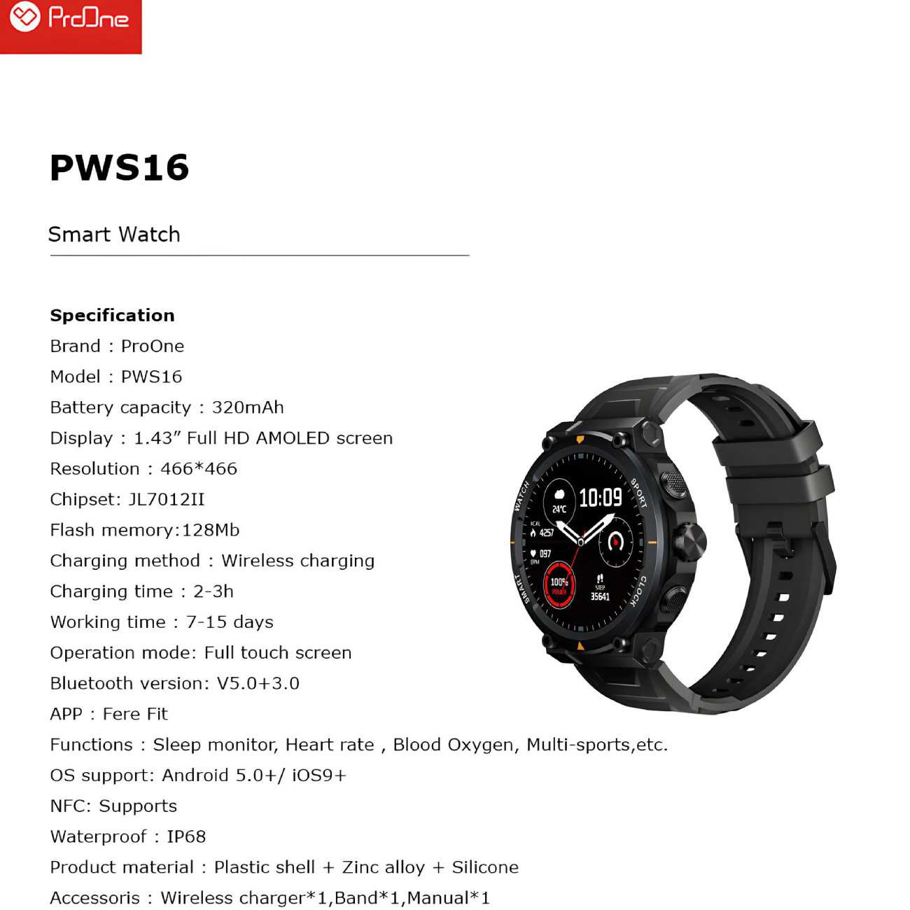 ساعت هوشمند ضدآب پرووان PWS16