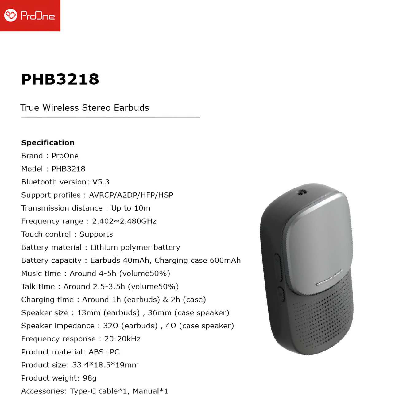 هندزفری بلوتوثی 5.3، اسپیکر بی  سیم و چراغ قوه پرووان PHB3218