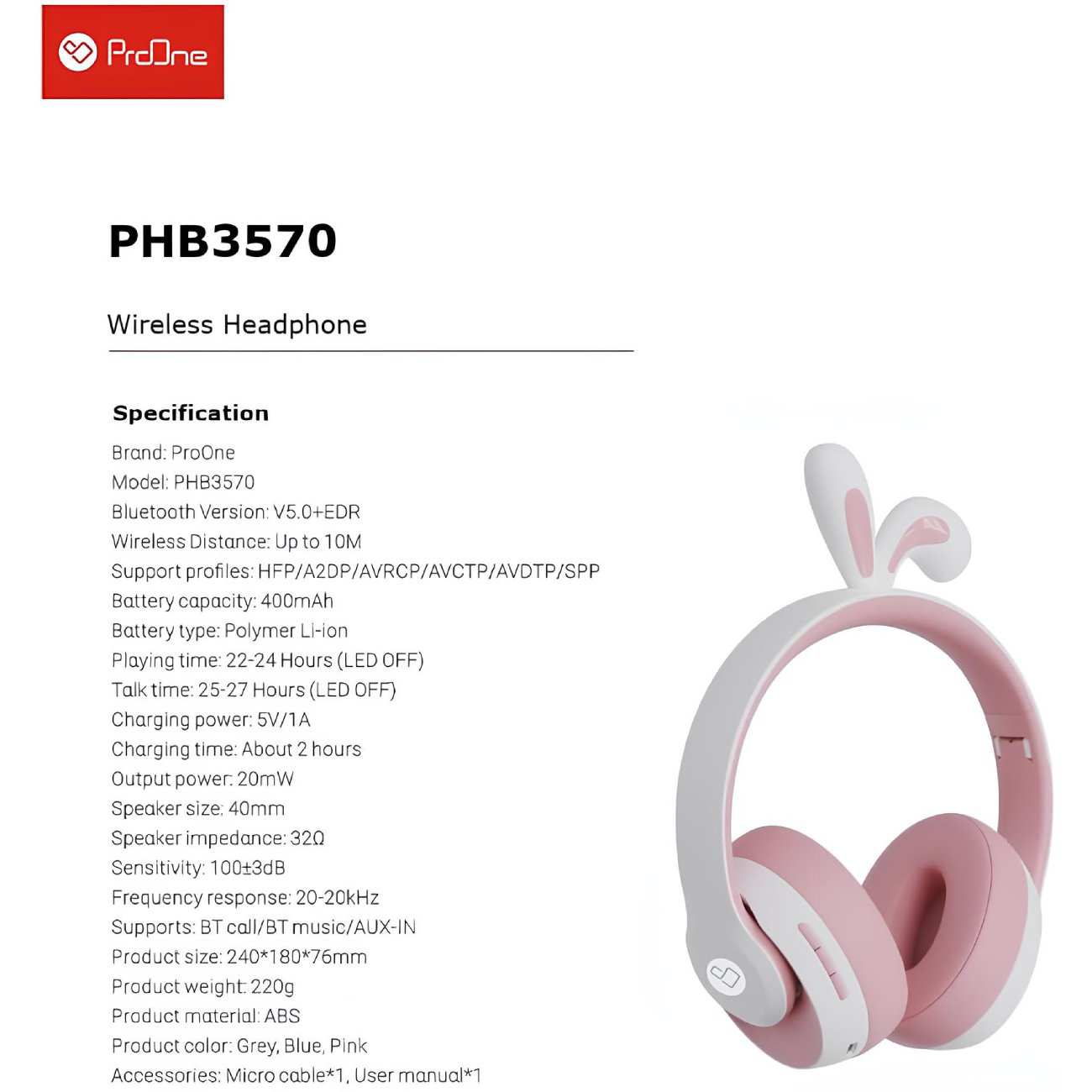 هدفون بلوتوثی فانتزی 5.0 تاشو پرووان PHB3570